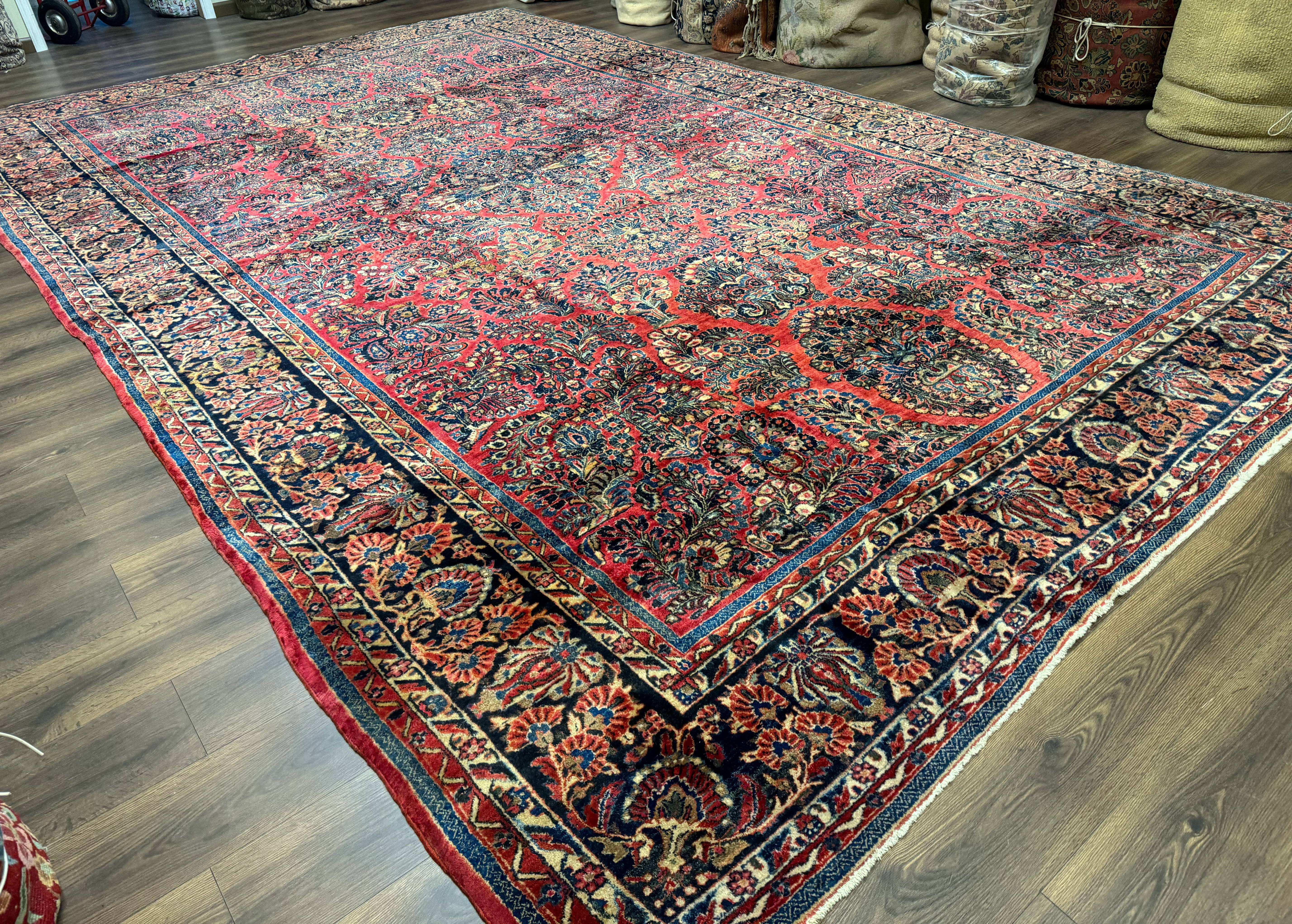 Palace Size Persian Sarouk Rug 10x16, Rare Size, Red, Large Antique Persian Carpet - Image 8