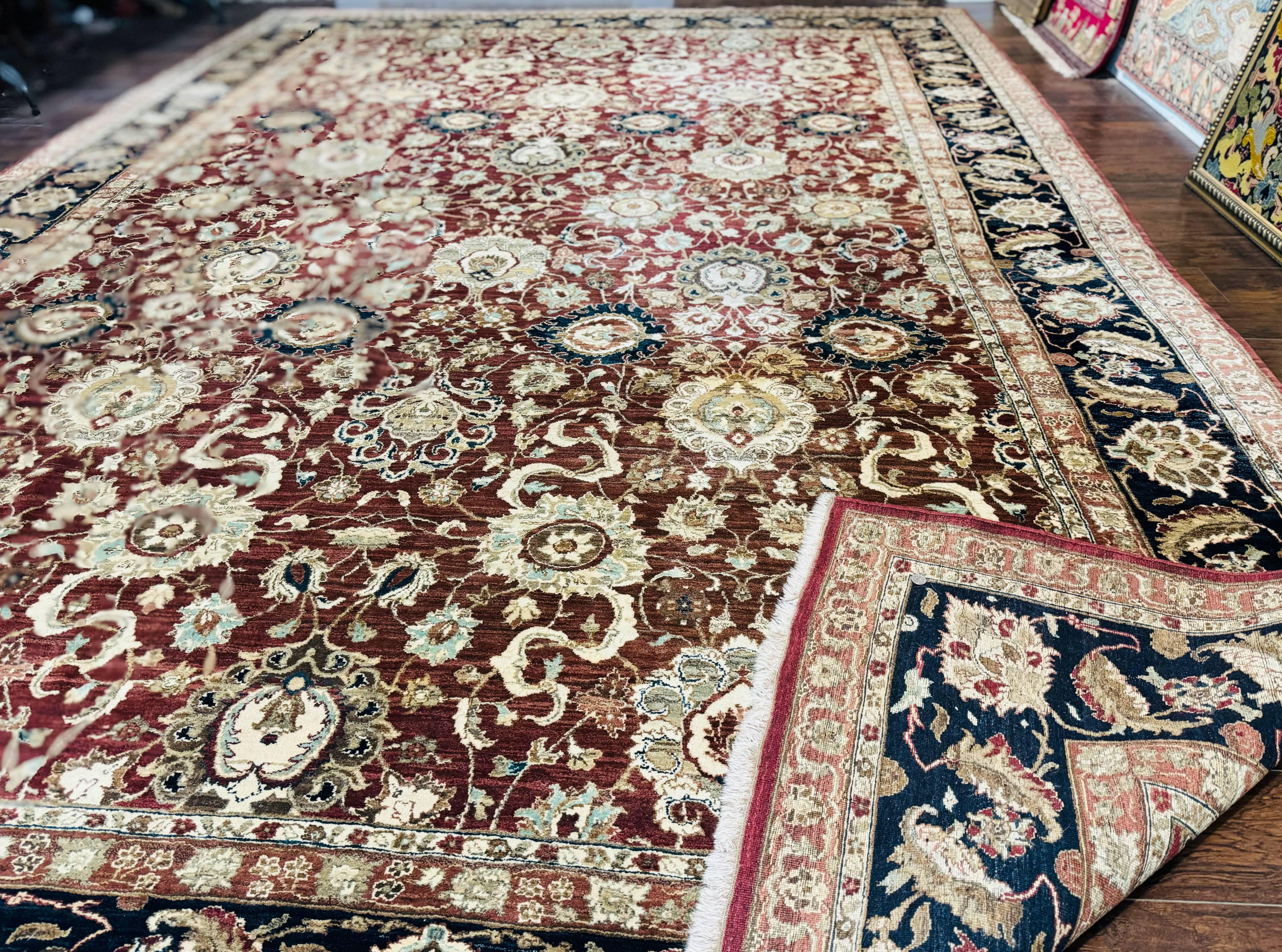 Palace Sized Indian Agra Rug 12x17, Wool Handmade Floral Allover Carpet - Image 11