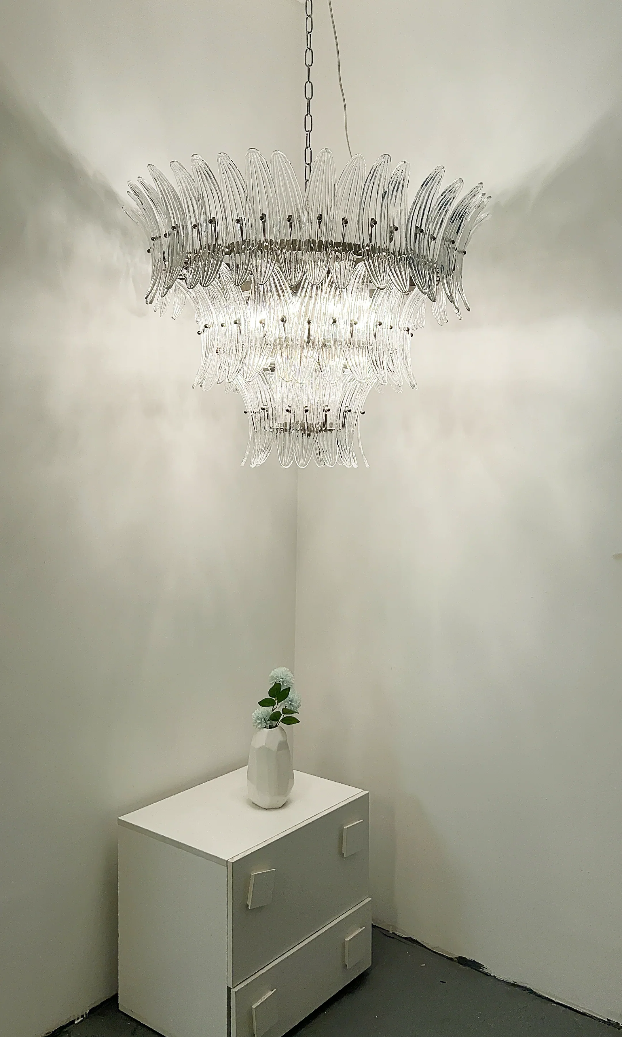 Palm Leaves Murano Transparent Glass Chandelier - Image 7