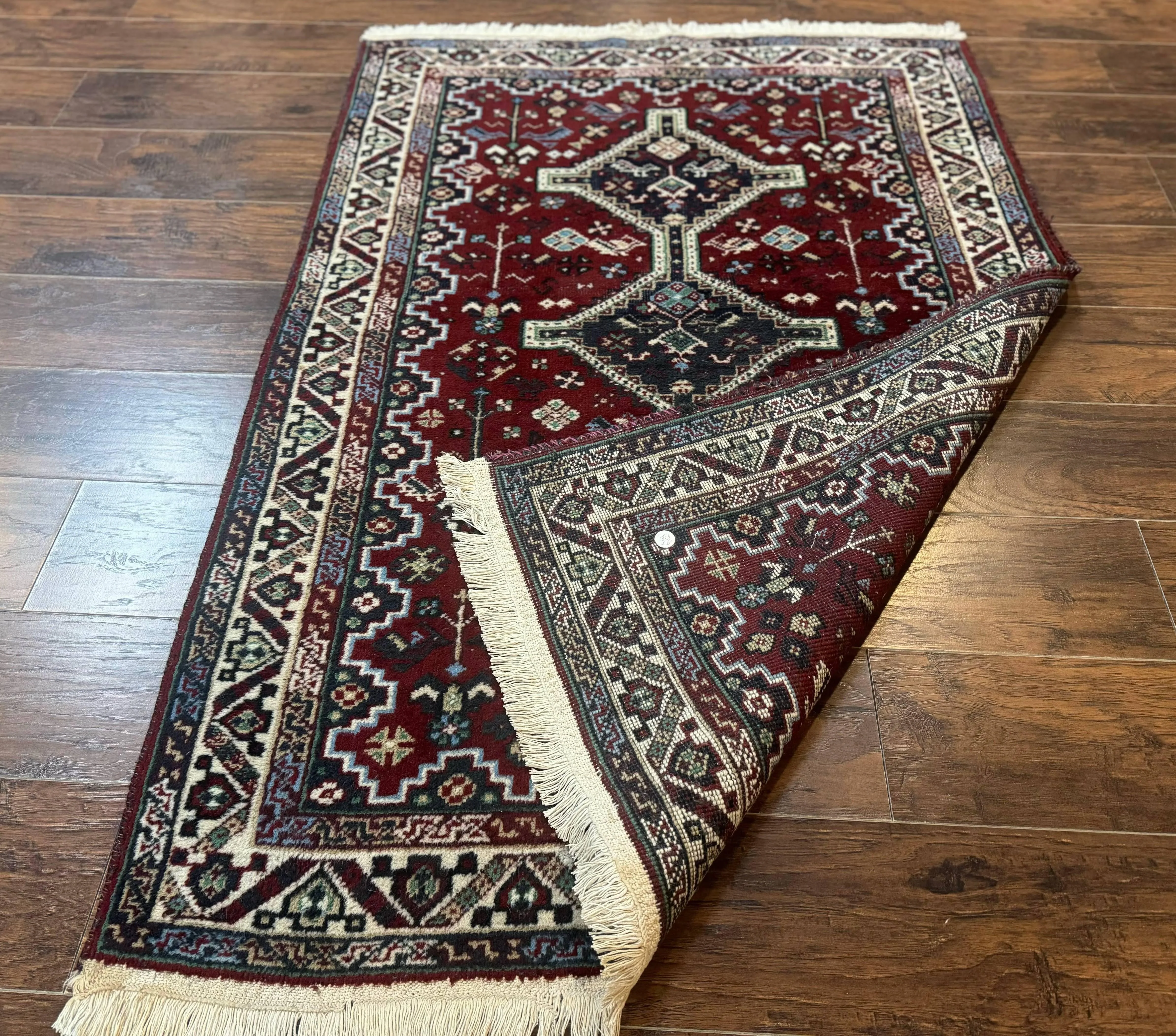 Persian Afshar Rug 4x5 Red Navy Geometric Tribal Wool Carpet - Image 11