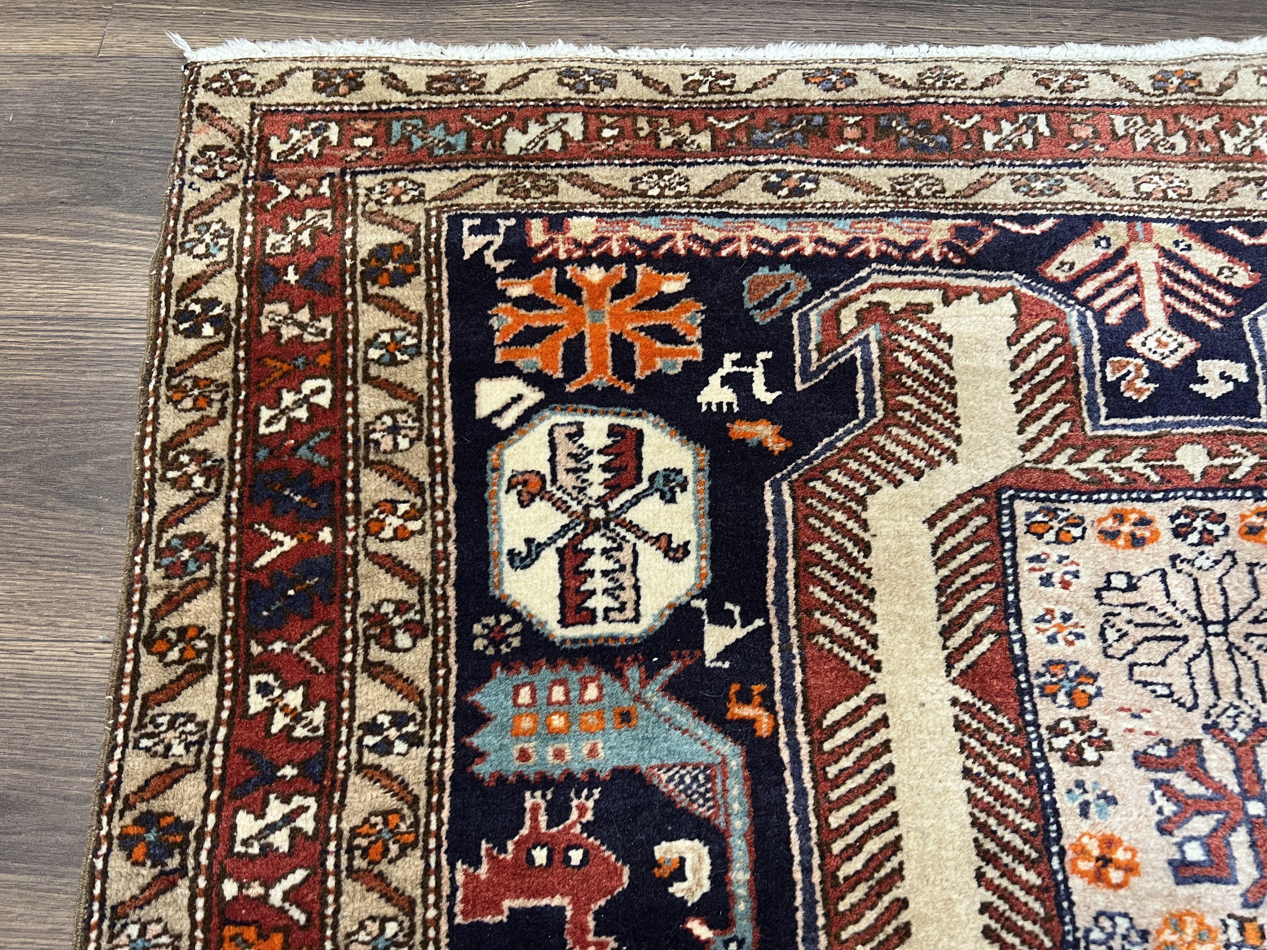 Persian Ardabil Wide Runner Rug 4x10 - Geometric Medallions & Animal Pictorials - Image 6
