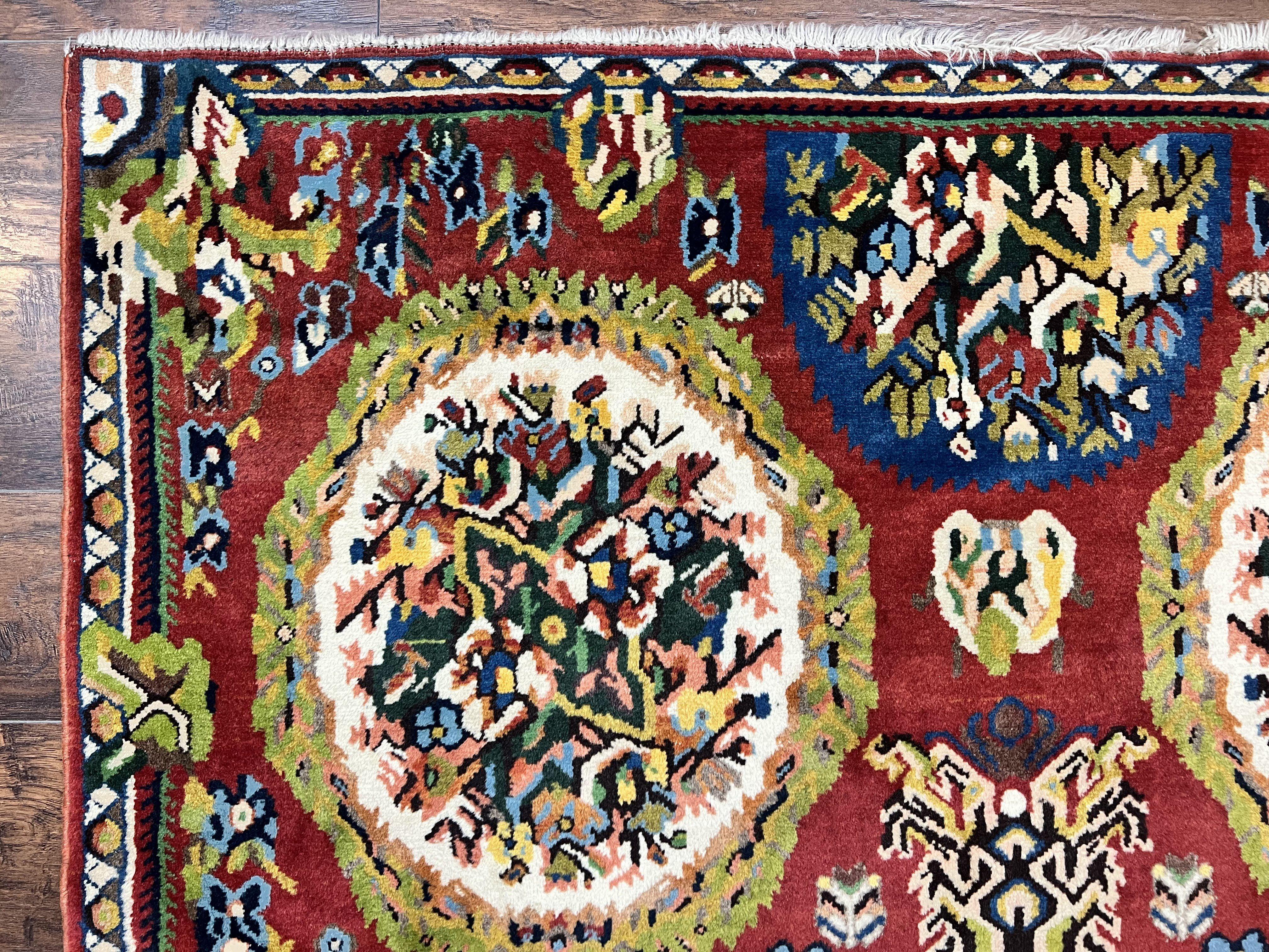 Persian Bakhtiari Rug 5x8, Wool Hand Knotted Antique Carpet, Red, Floral Oriental Rug, 5 x 8 Medium Sized Rug - Image 6