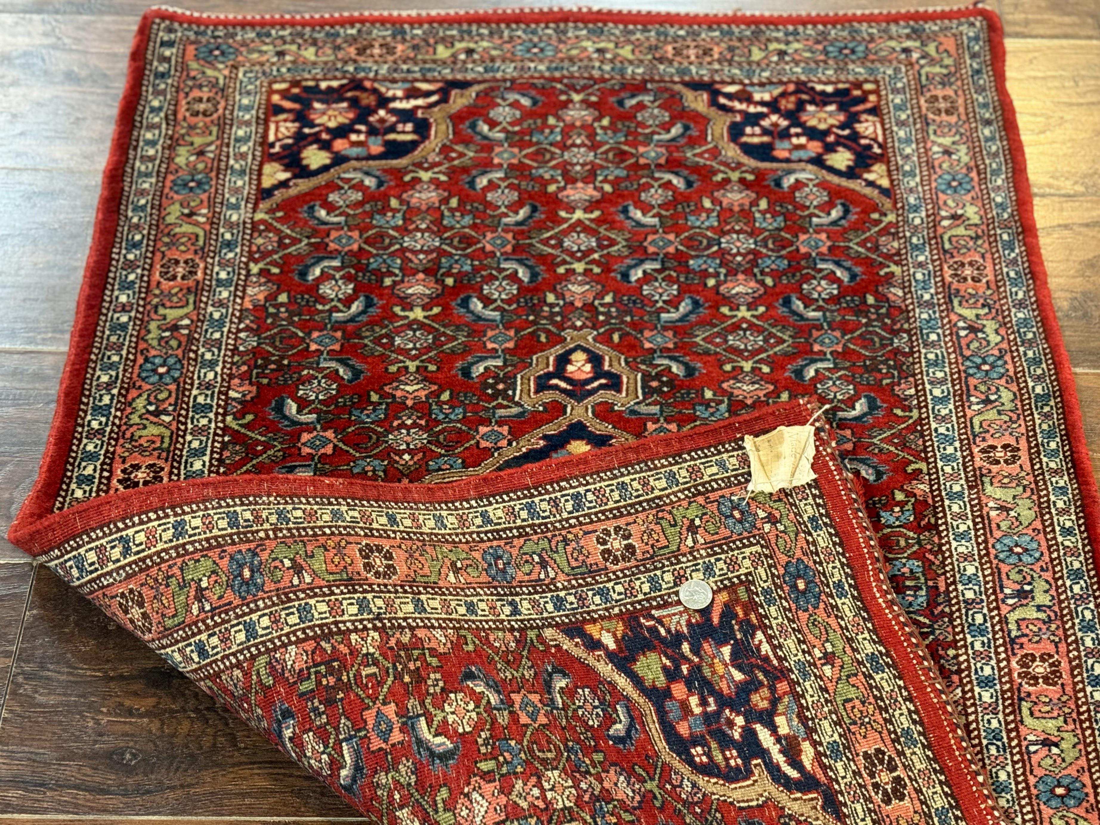 Persian Bidjar Rug 2.7 x 4, Red and Navy Blue, Small Persian Area Rug, Semi Antique - Image 11