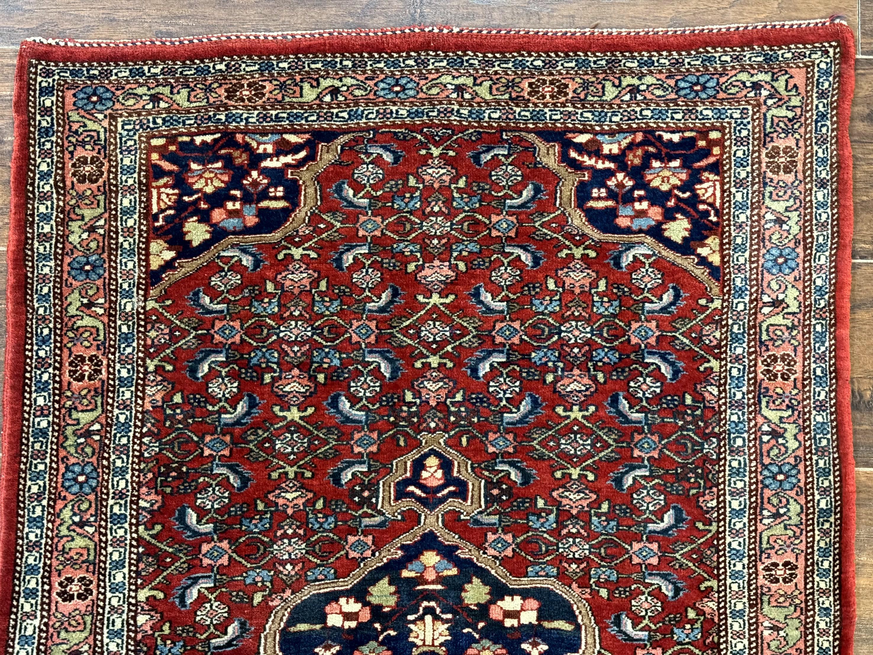 Persian Bidjar Rug 2.7 x 4, Red and Navy Blue, Small Persian Area Rug, Semi Antique - Image 12