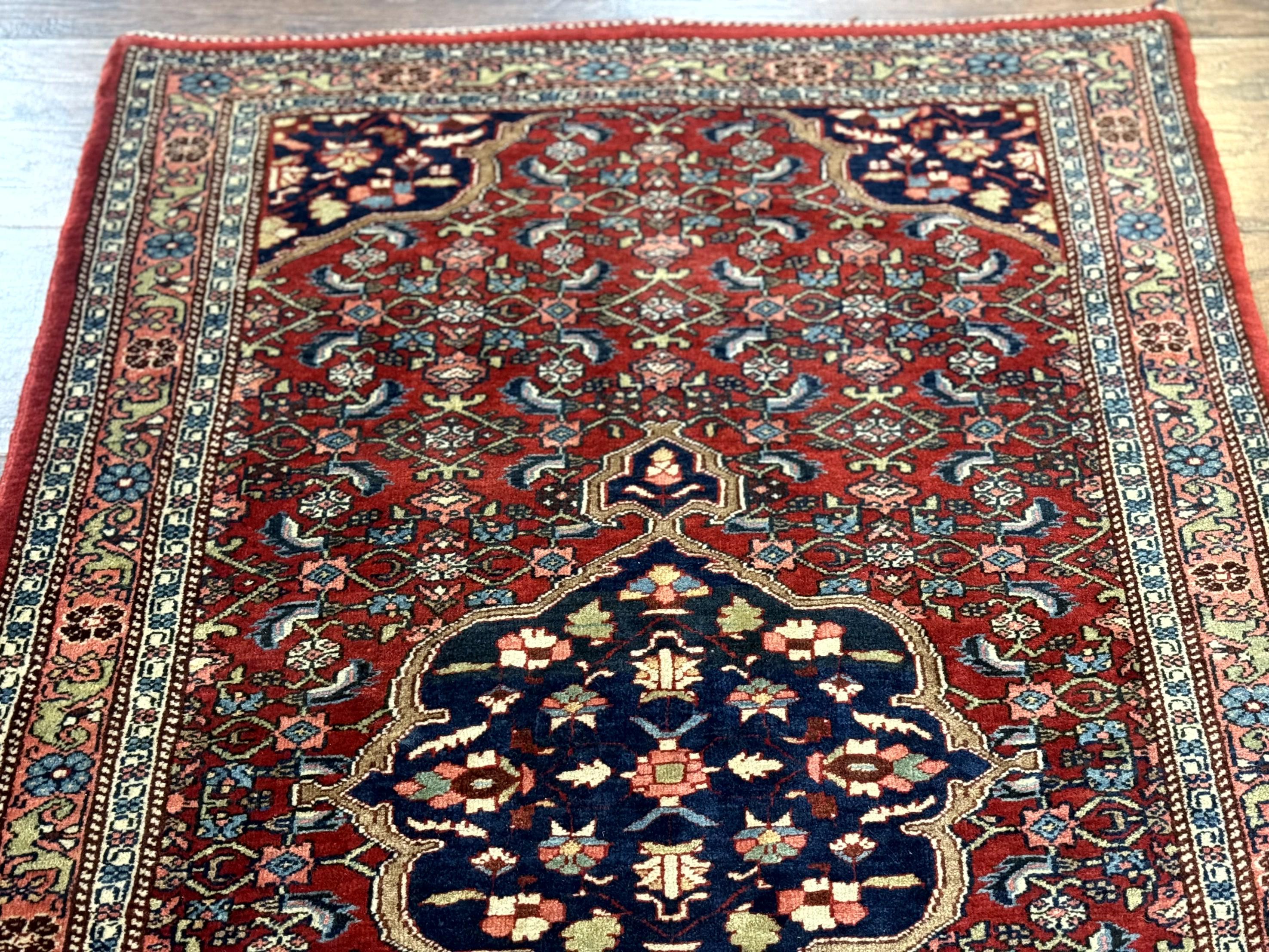 Persian Bidjar Rug 2.7 x 4, Red and Navy Blue, Small Persian Area Rug, Semi Antique - Image 2