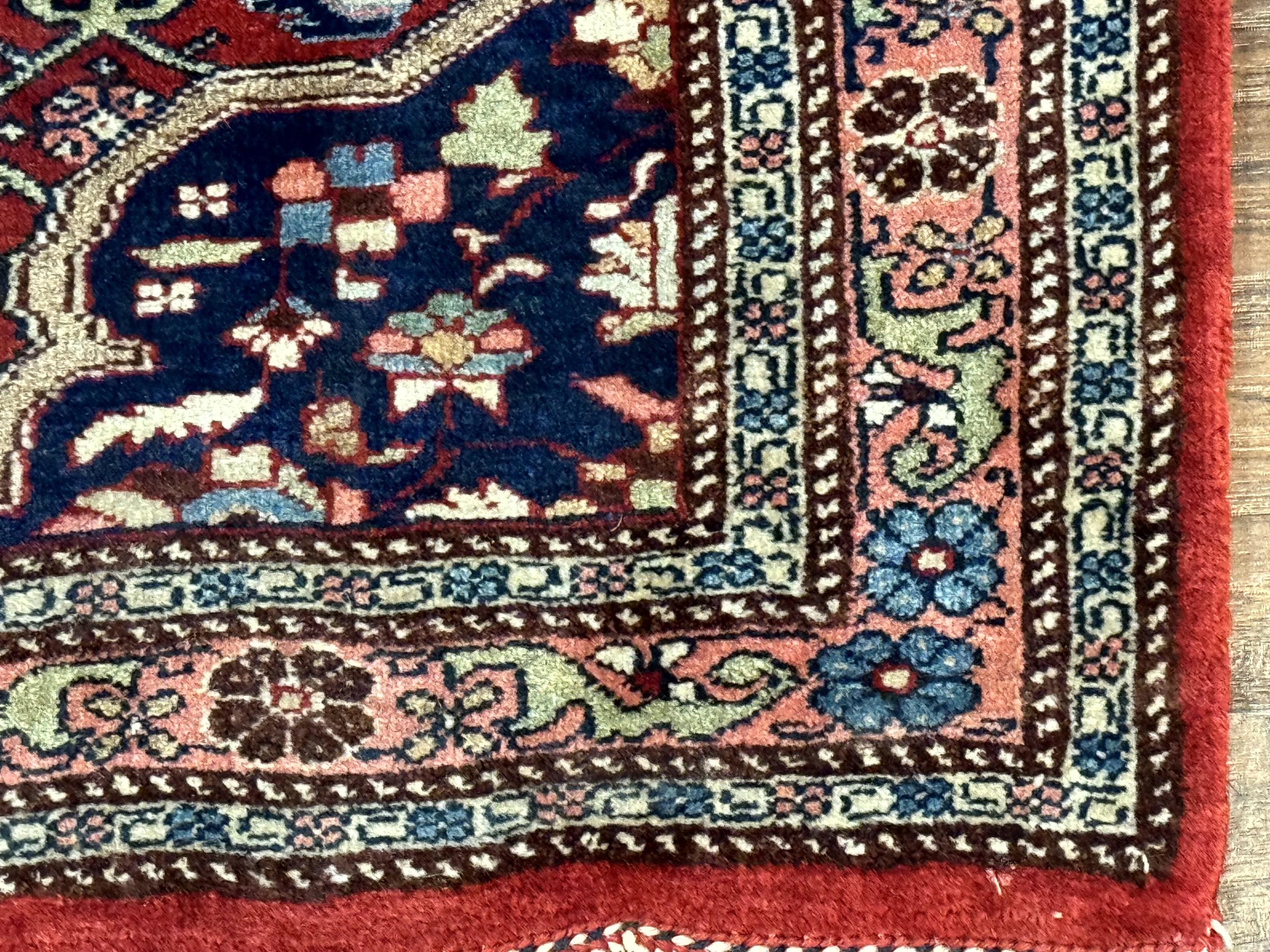 Persian Bidjar Rug 2.7 x 4, Red and Navy Blue, Small Persian Area Rug, Semi Antique - Image 9