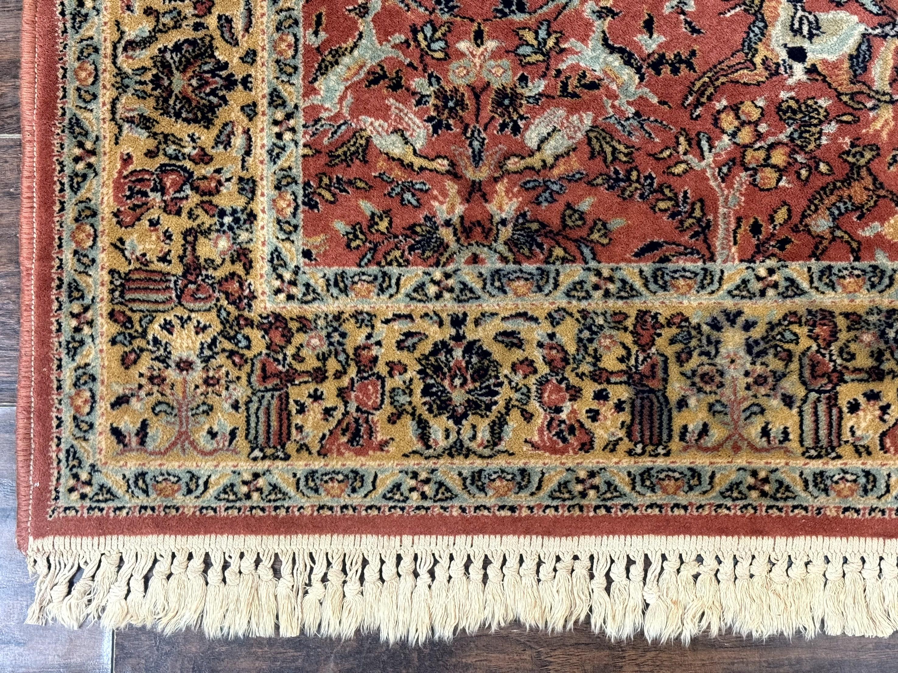Persian Hunting Design Rug 4.7 x 6.5, Hunting Scene, Red-Orange, Wool, Belgian Power Loomed Carpet - Image 8