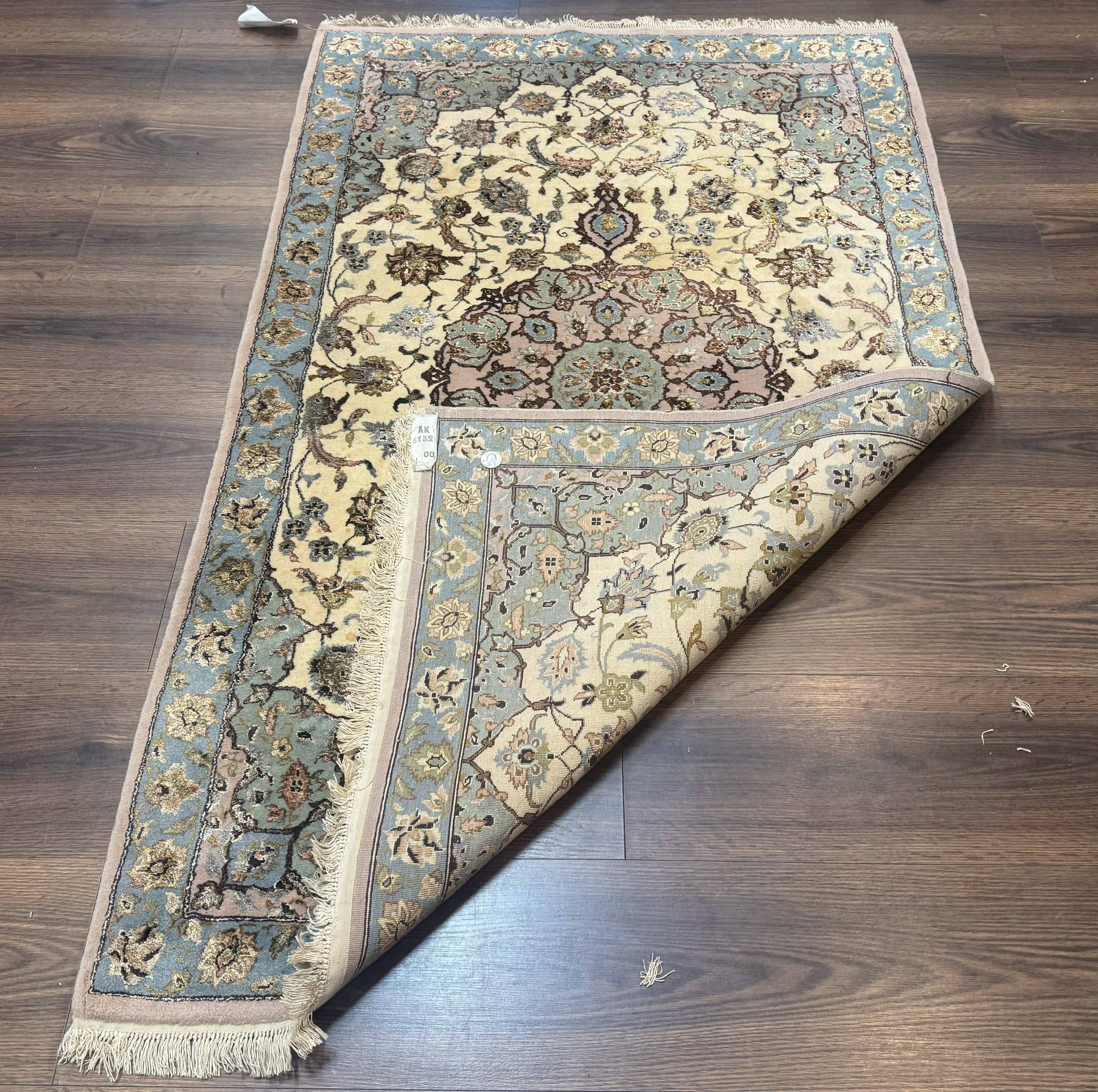Persian Isfahan Rug 3x5, Fine 310 KPSI, Kork Wool Silk Foundation, Cream & Light Green - Image 11