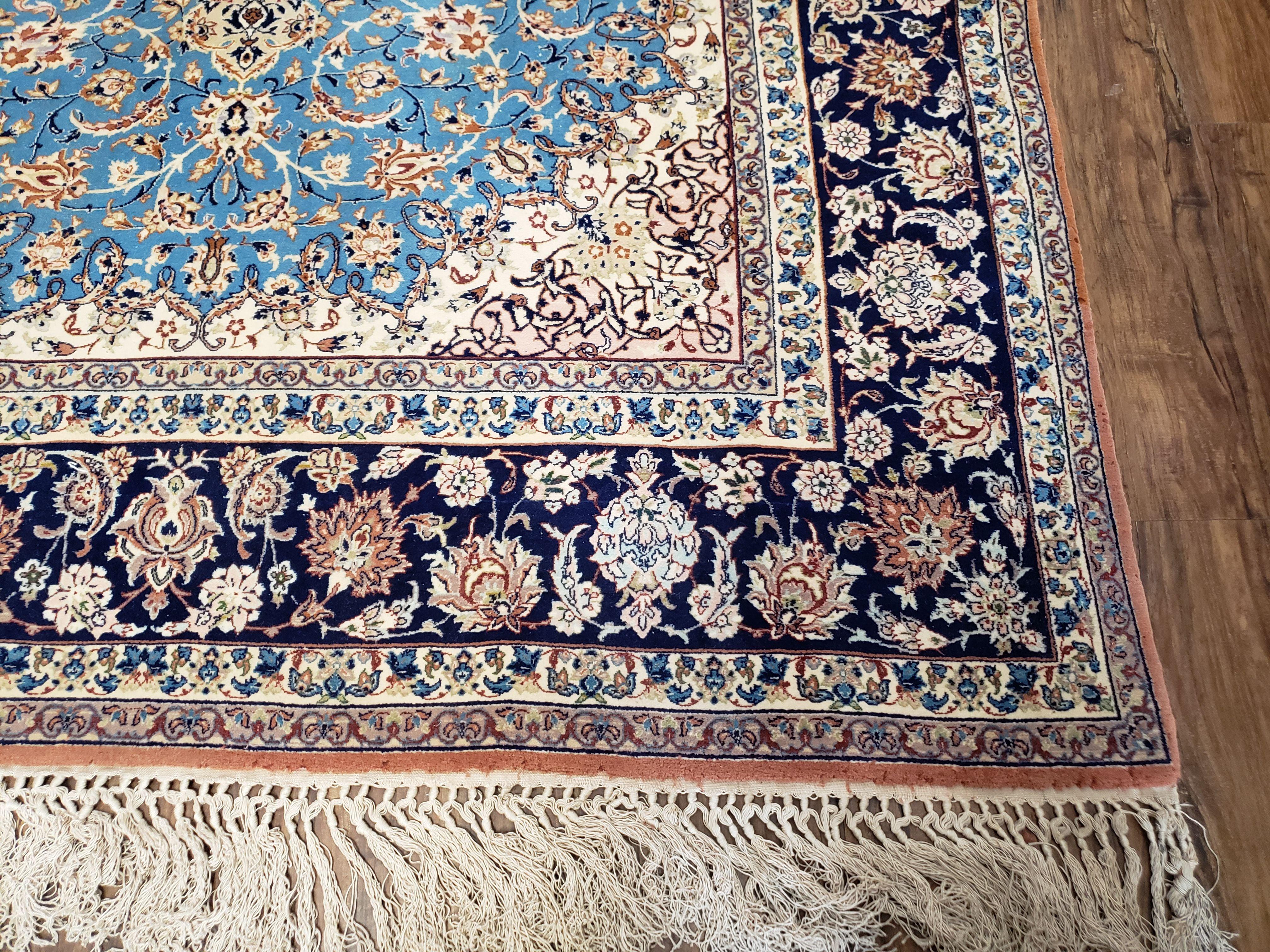 Persian Isfahan Rug, Kork Wool on Silk Foundation, Sky Blue, Hand-Knotted, 5' 1" x 7' 8" - Image 9