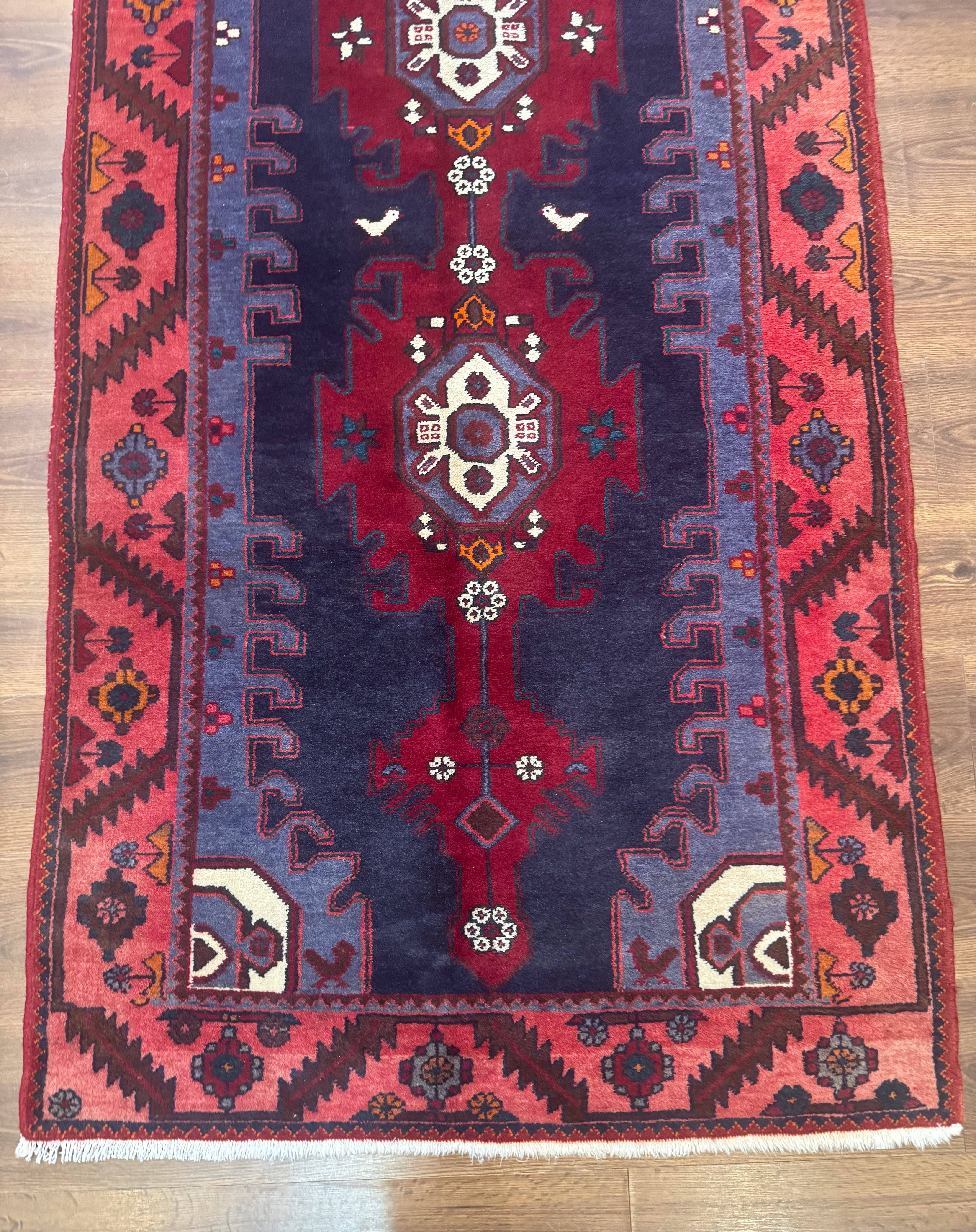 Persian Karajeh Runner Rug 3.6 x 9.5, Geometric Medallions, Tribal Village Rug, Navy Blue, Handmade - Image 5