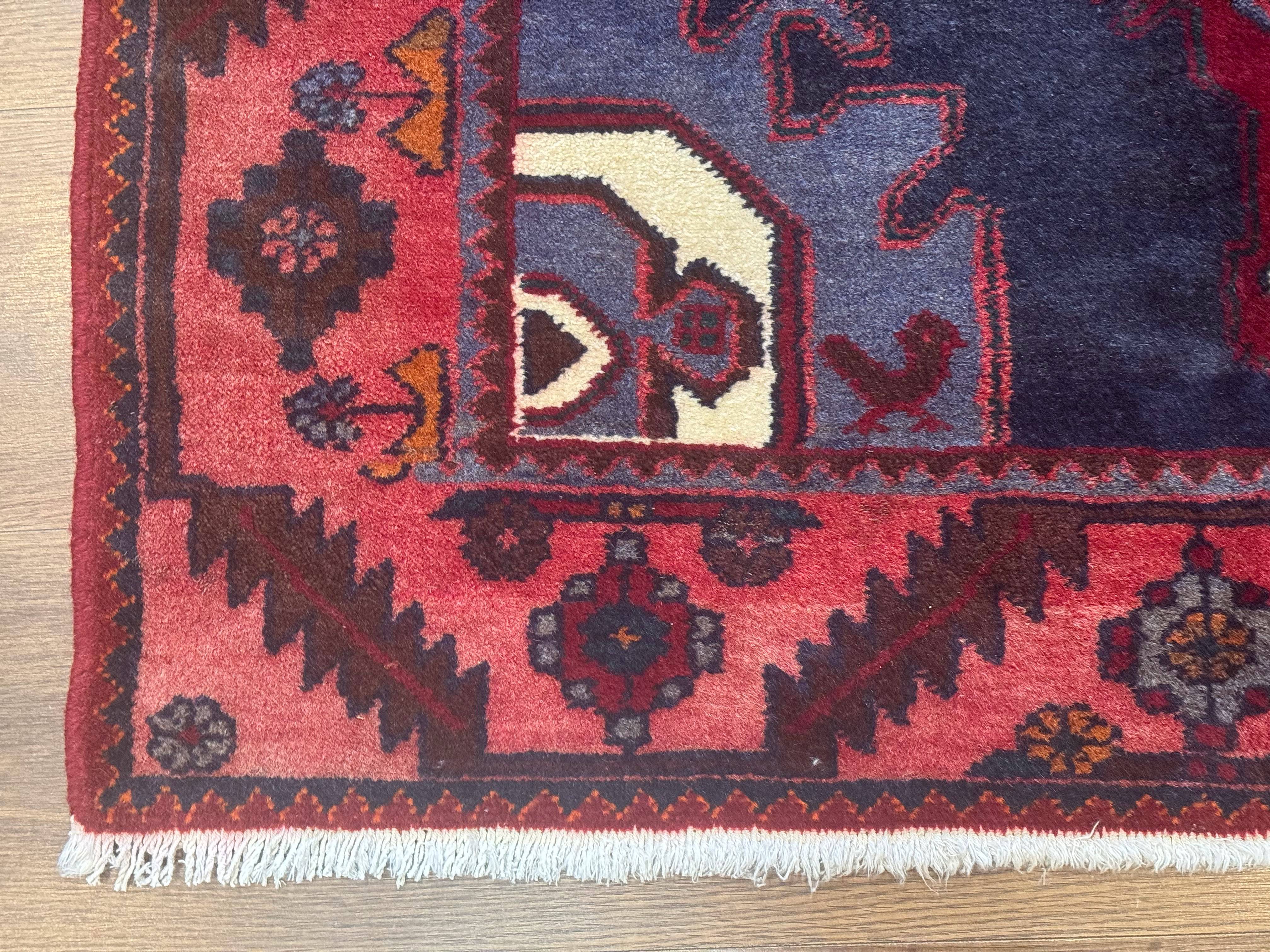 Persian Karajeh Runner Rug 3.6 x 9.5, Geometric Medallions, Tribal Village Rug, Navy Blue, Handmade - Image 8