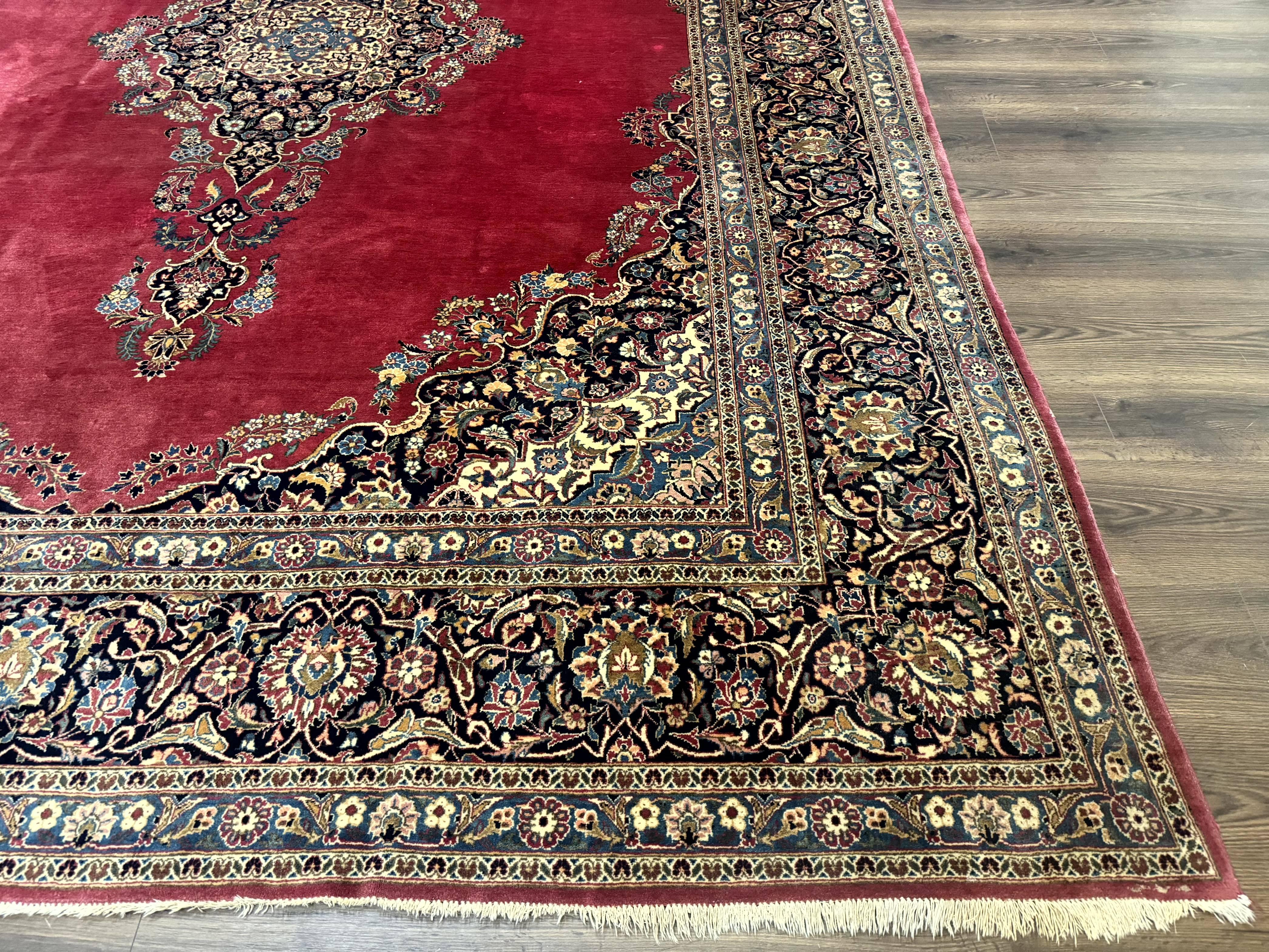 Persian Kashan Rug 9x12, Traditional, Semi Open Field, Red, Signed By Master Weaver, Antique Rug - Image 9