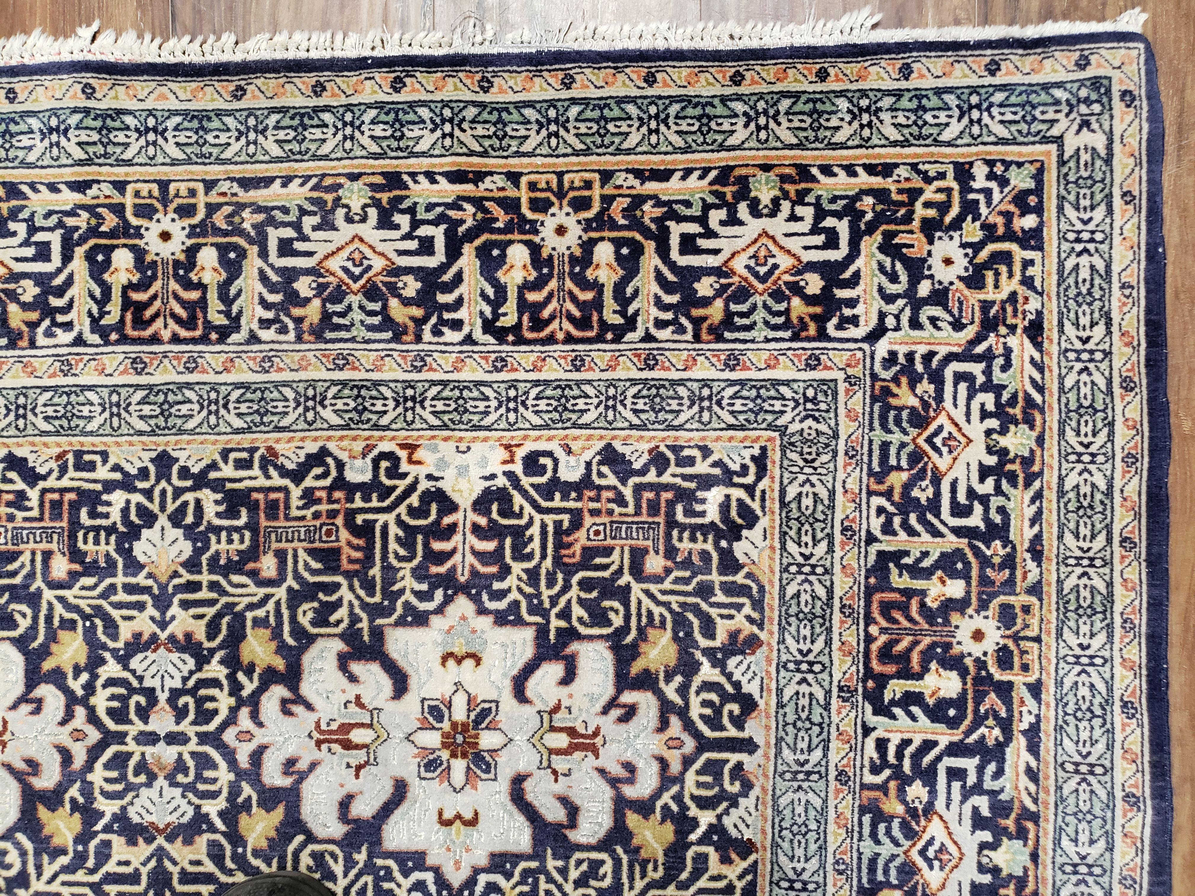 Persian Kashan Rug, Navy Blue, Hand-Knotted, Wool, 4' 8" x 7' 4", Pair A - Image 7