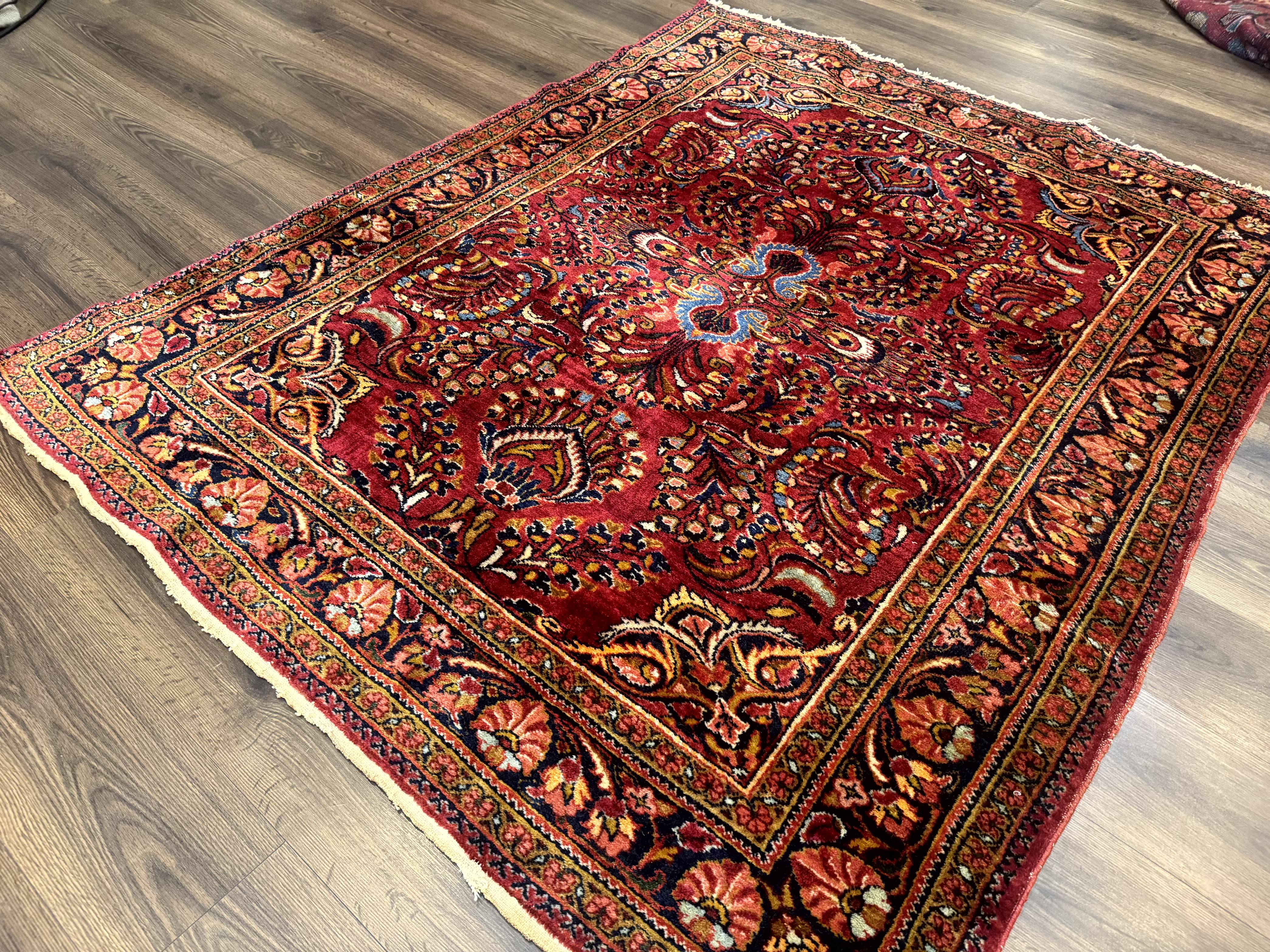 Persian Lilihan Rug 5x6, Red, Floral, Antique Persian Carpet - Image 2