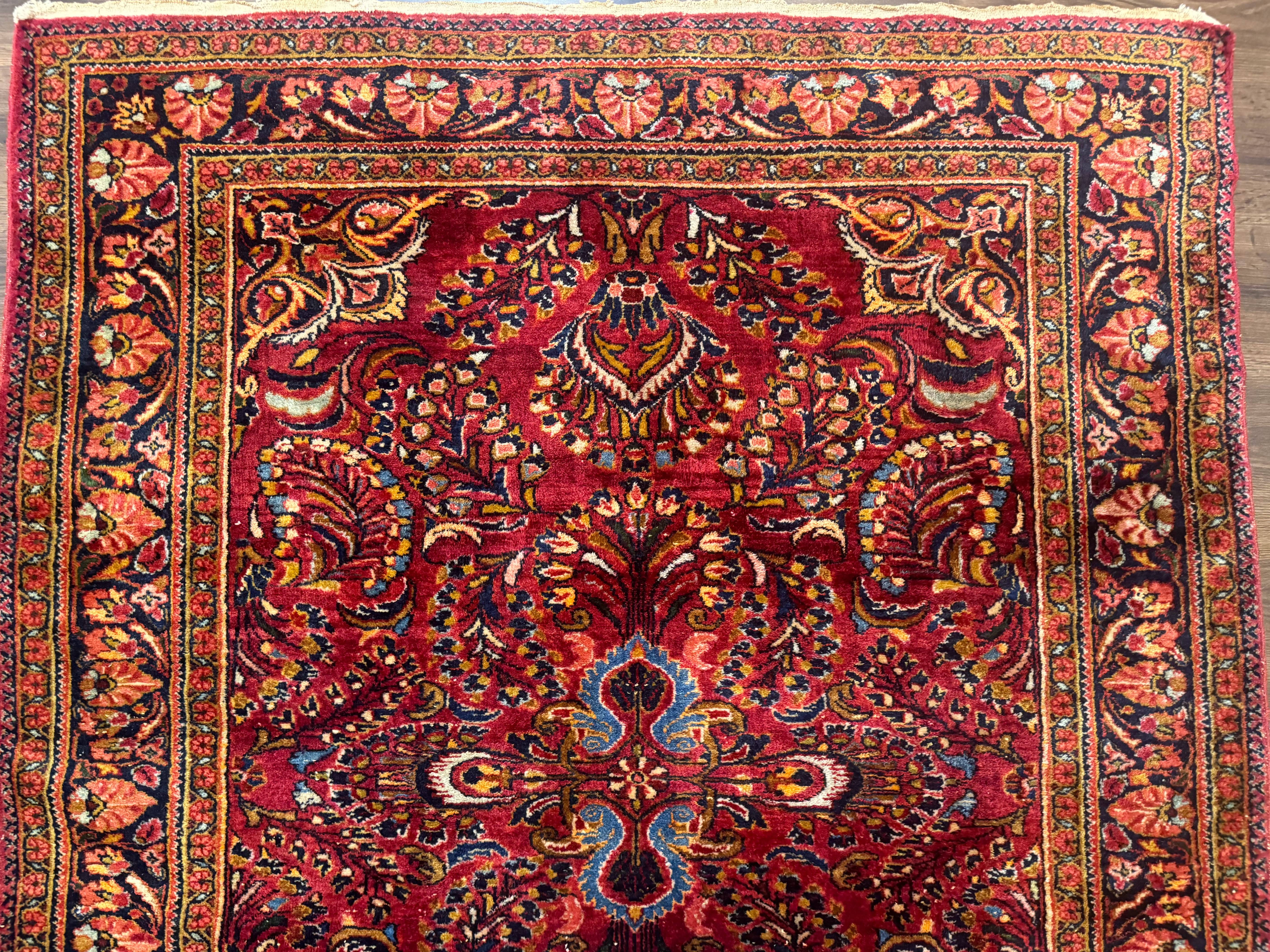 Persian Lilihan Rug 5x6, Red, Floral, Antique Persian Carpet - Image 3