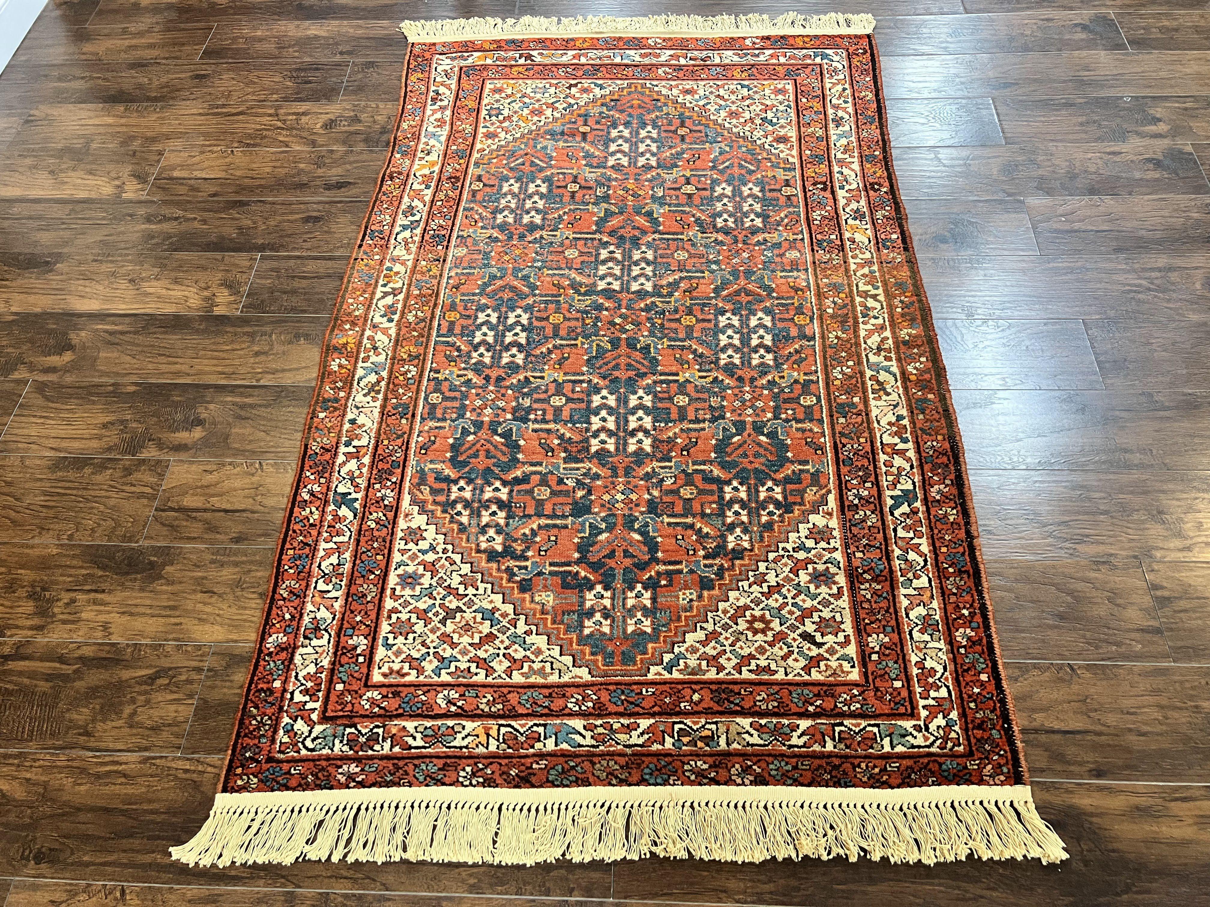 Persian Malayer Rug 4x7, Tribal Rug, Geometric, Antique Oriental Carpet, Red Blue Cream, Boho Rug, Hand Knotted Wool Rug - Image 12