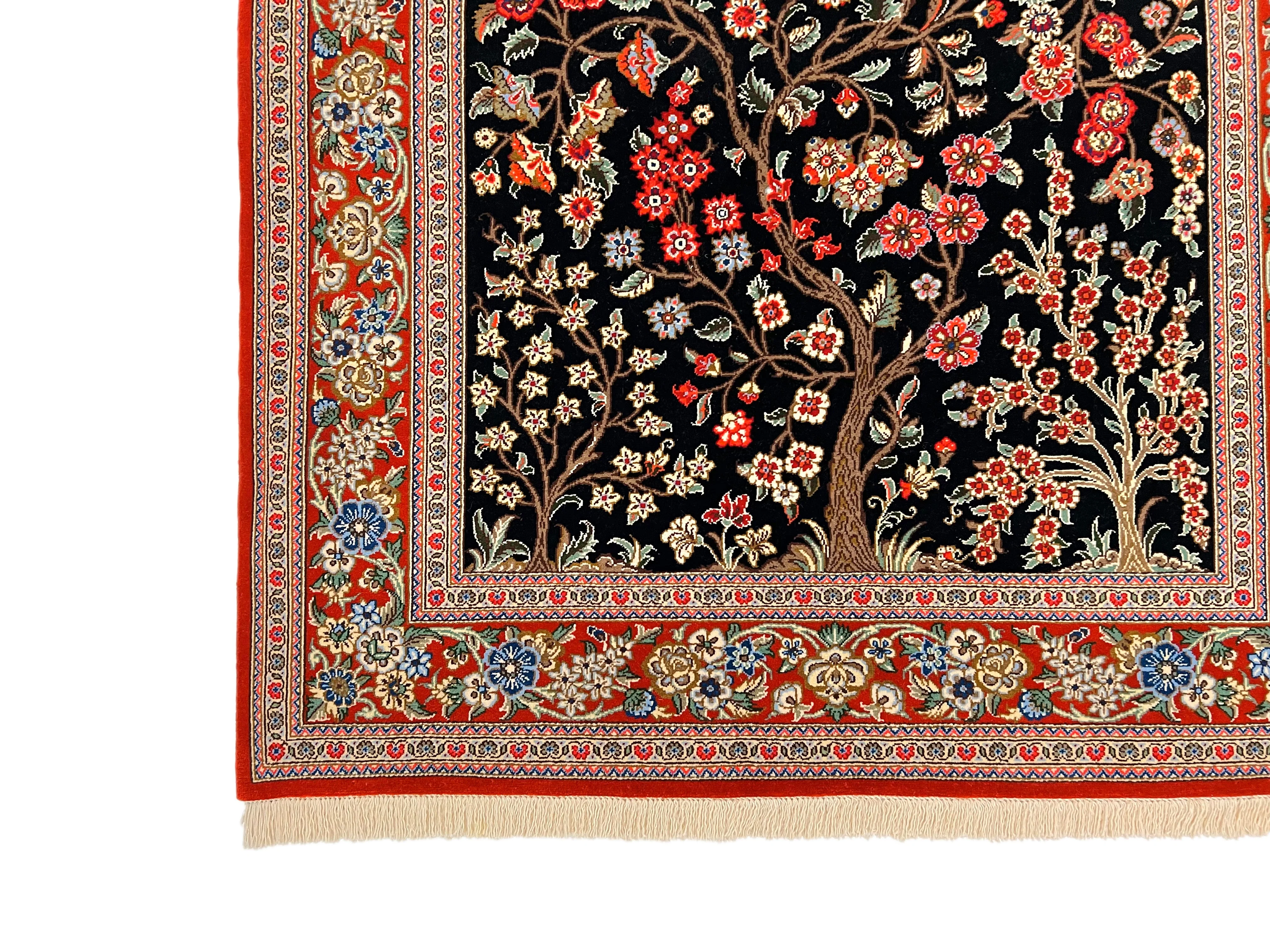 Qom w. silk Tree of Life (4'05"x6'06") black/red - Image 2