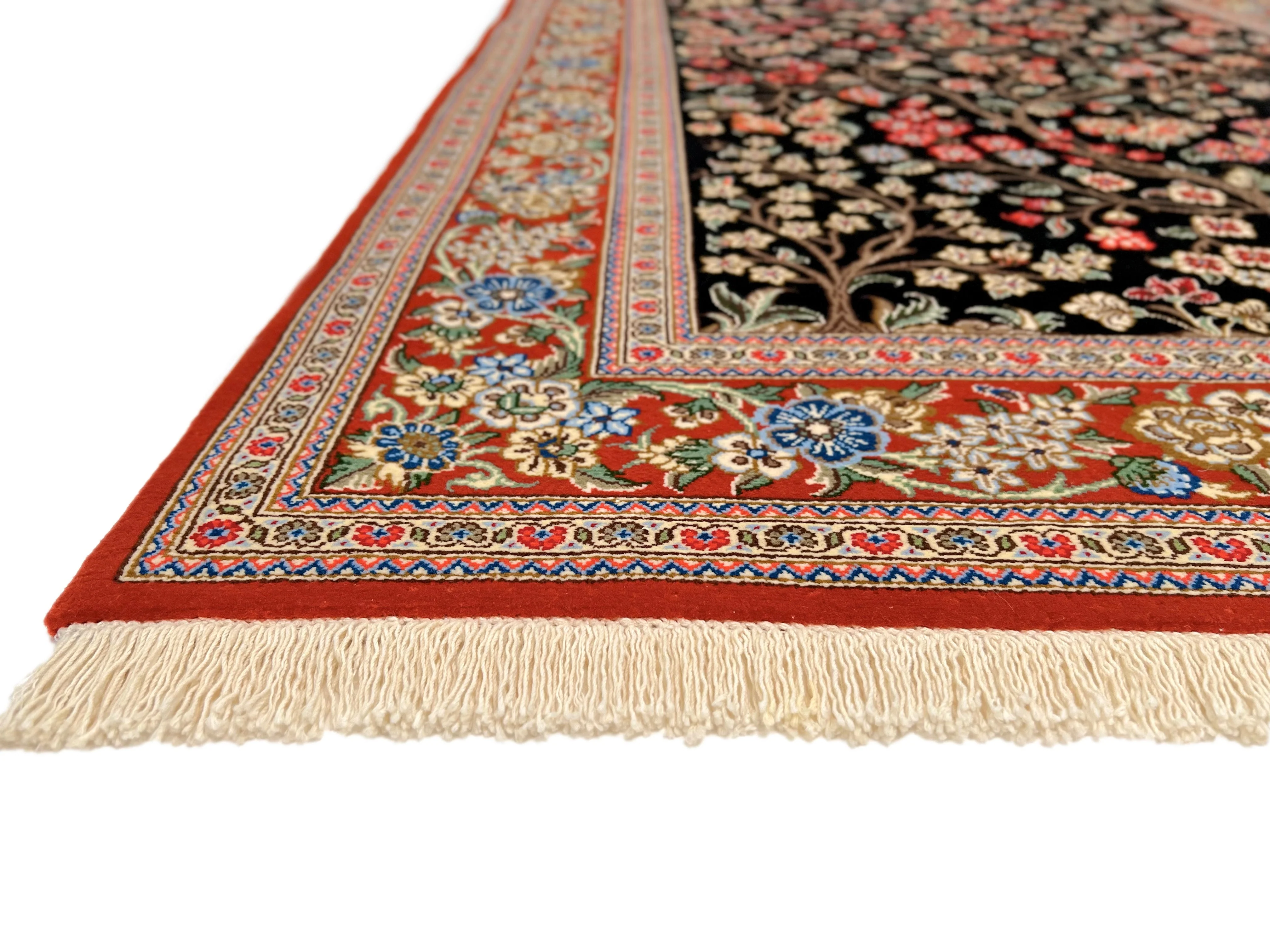Qom w. silk Tree of Life (4'05"x6'06") black/red - Image 3