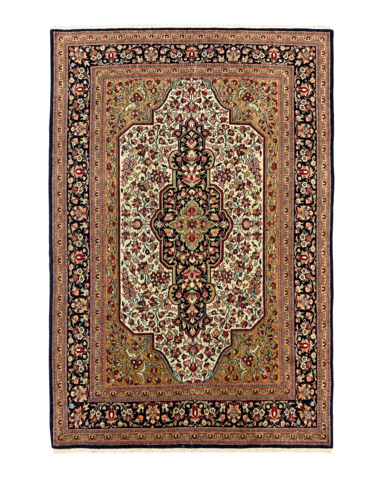 Persian Qum Rug 3.6 x 5, Kork Wool, Very Finely Hand Knotted 325 KPSI, Rare, Semi Antique