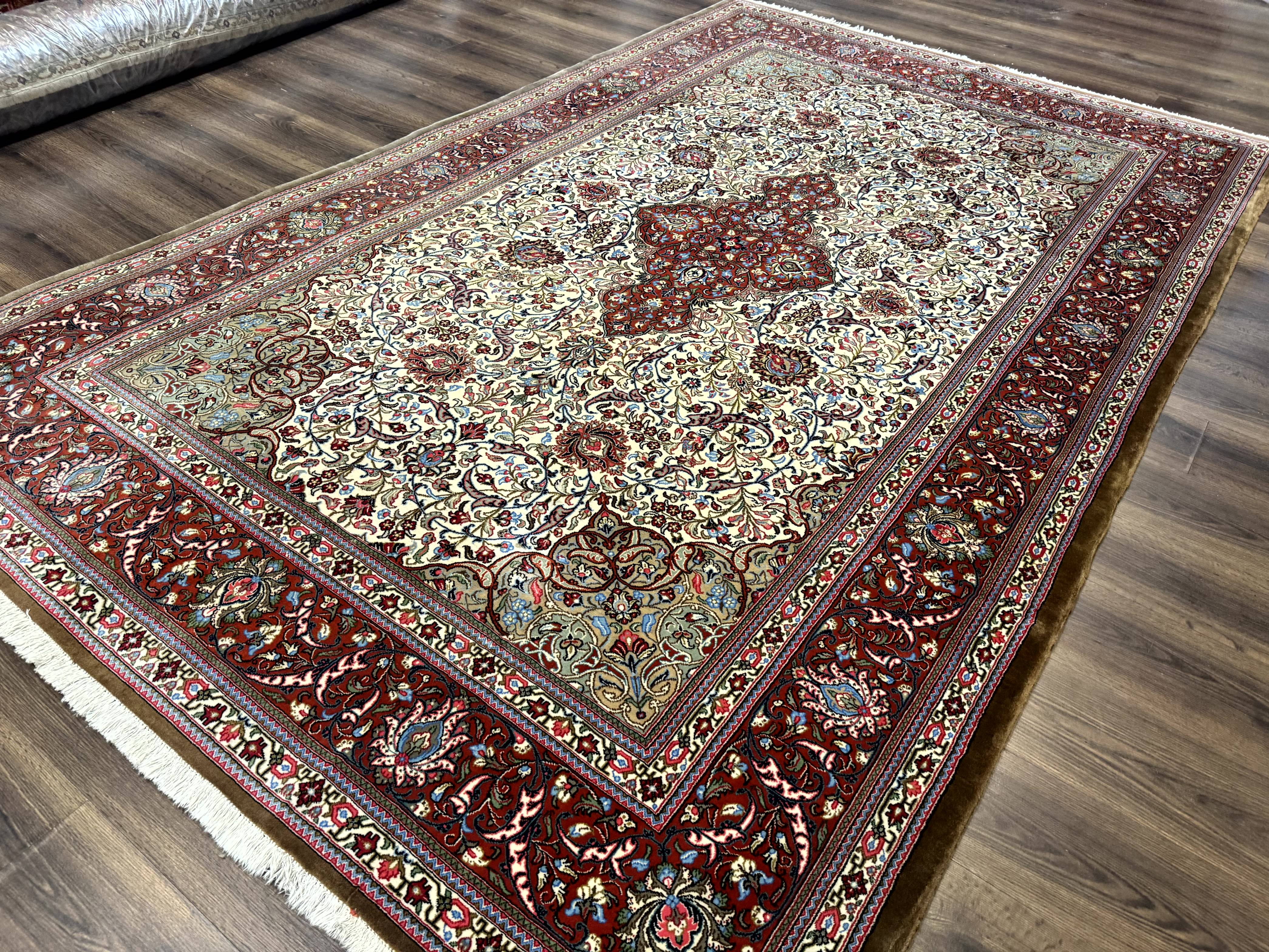 Persian Qum Rug 7x11, Beige and Red, Highly Detailed Floral Pattern, Fine 260 KPSI - Image 2