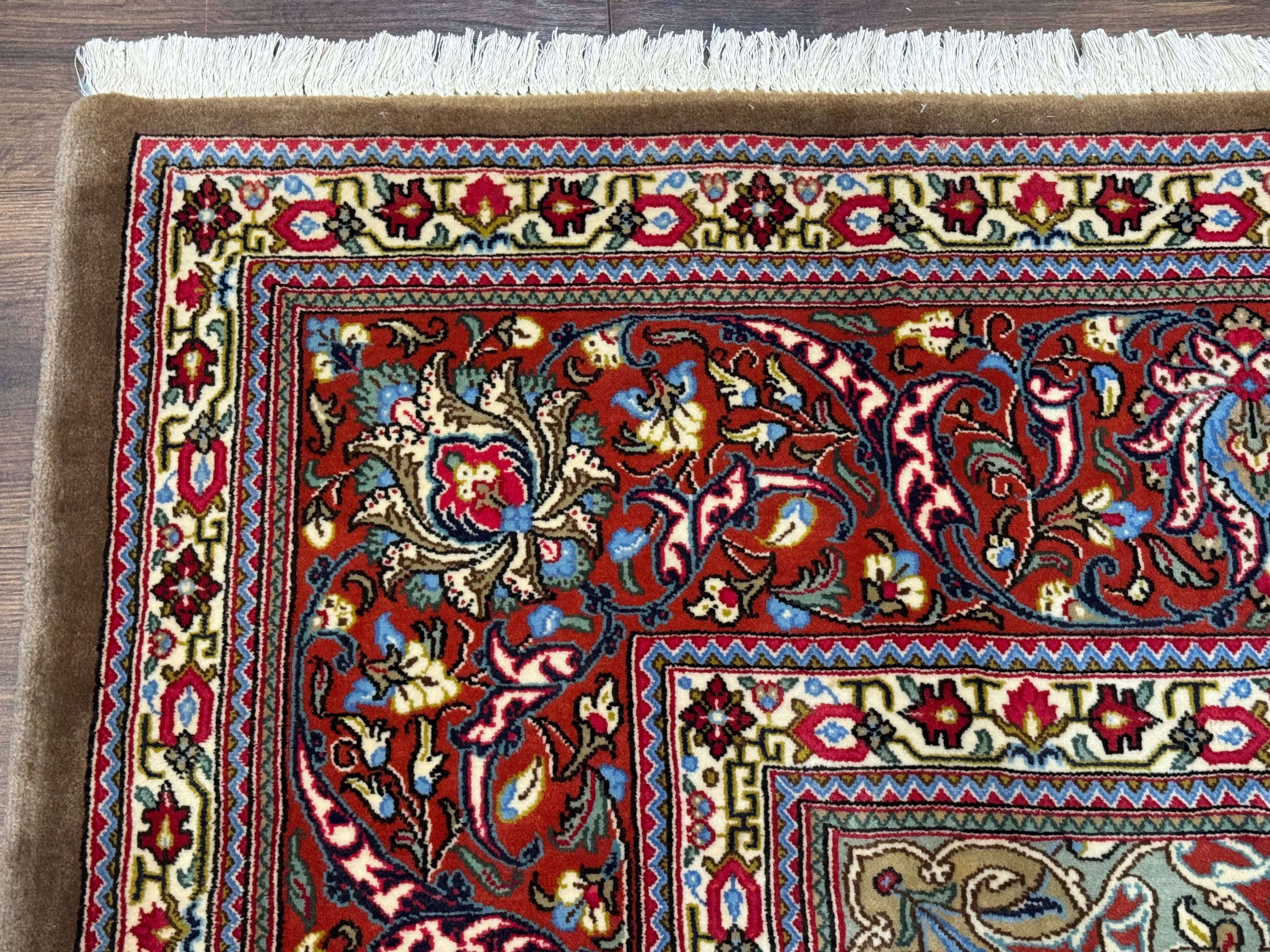Persian Qum Rug 7x11, Beige and Red, Highly Detailed Floral Pattern, Fine 260 KPSI - Image 6