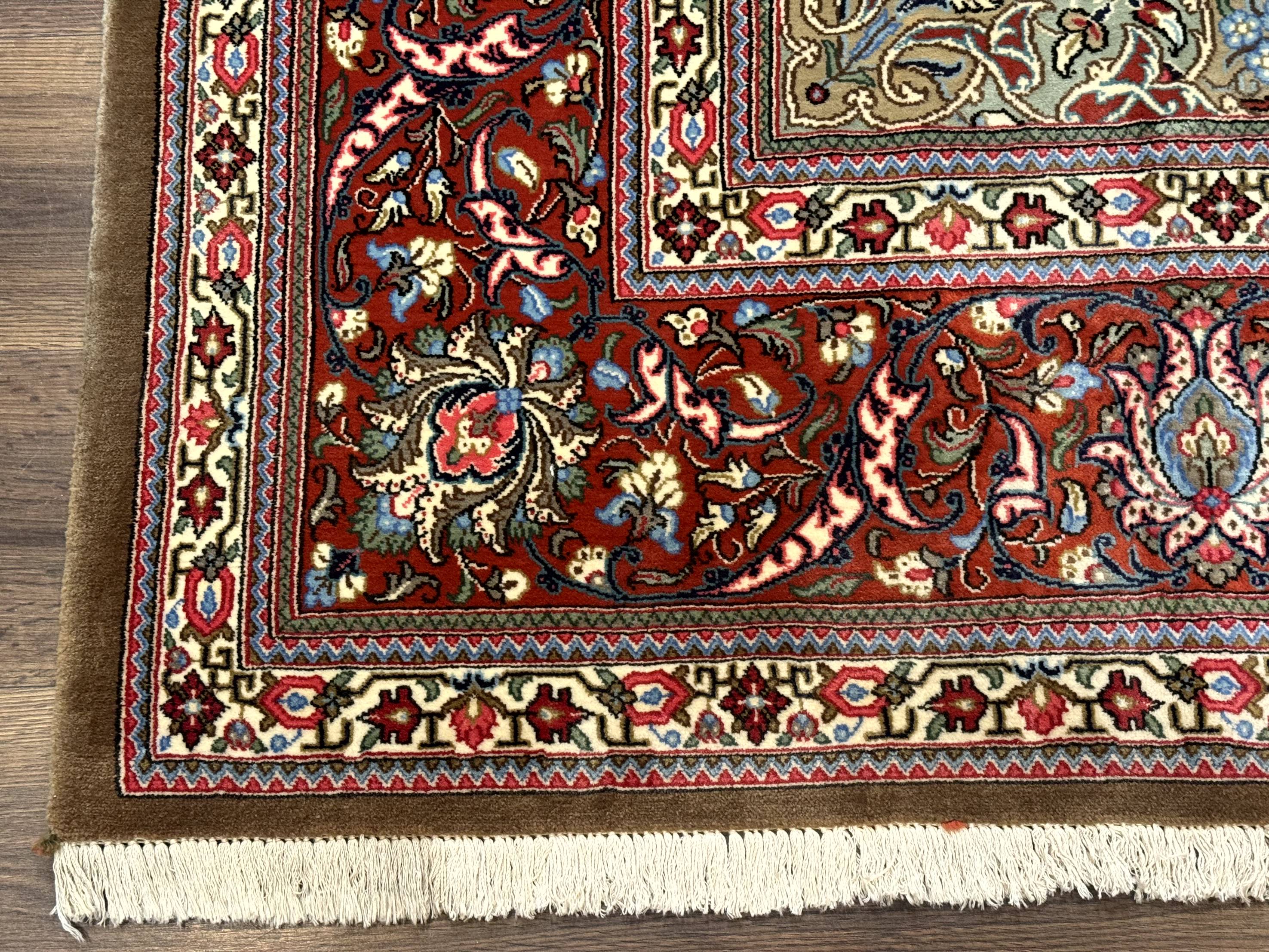 Persian Qum Rug 7x11, Beige and Red, Highly Detailed Floral Pattern, Fine 260 KPSI - Image 8