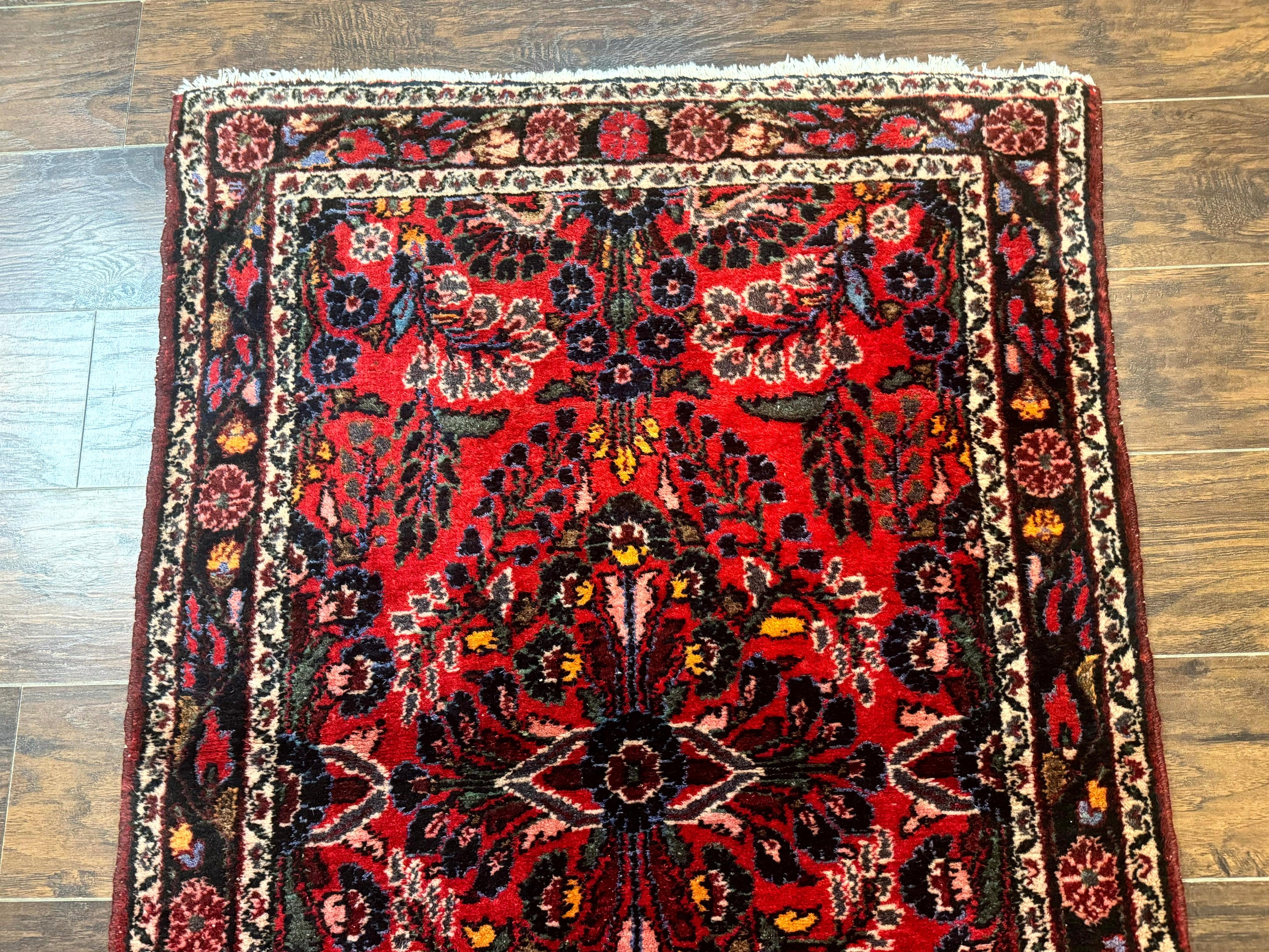 Persian Rug 3x5, Red Tribal Rug, Semi Antique, Wool Rug 3 x 5, Persian Hamadan Rug - Image 3