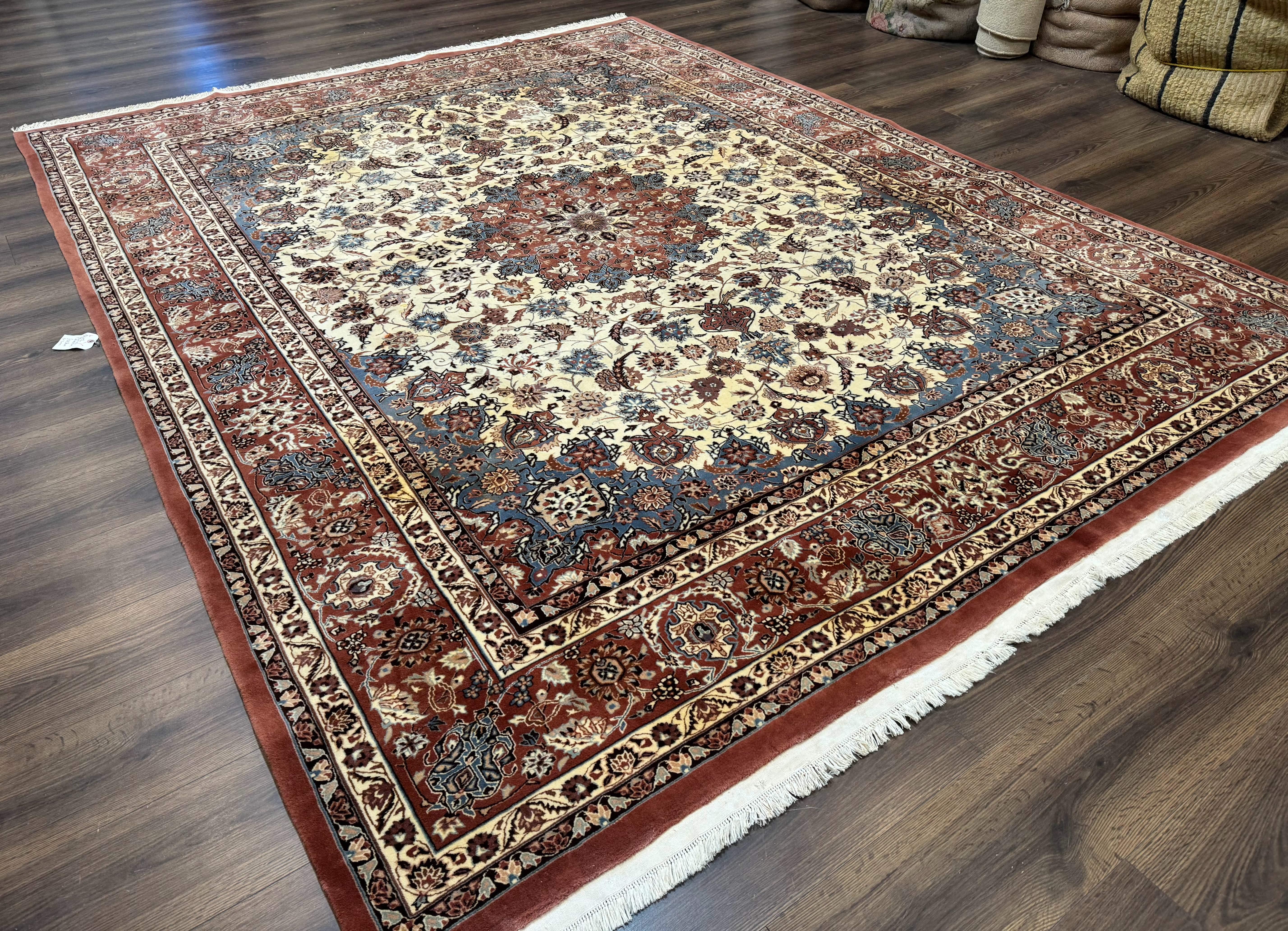 Persian Rug 8x10, Sino Persian Floral Medallion Carpet, Traditional Wool Area Rug, Cream and Brick Red, Fine 210 KPSI - Image 12