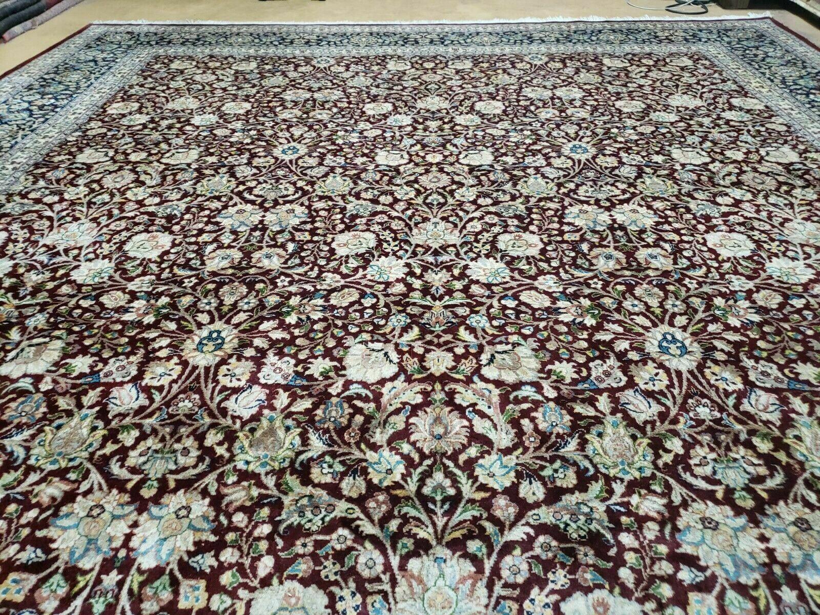 Persian Rug 9x12, Floral Allover, Very Fine, Handmade, Room Sized Oriental Carpet, Sino Persian, Maroon and Navy Blue - Image 3