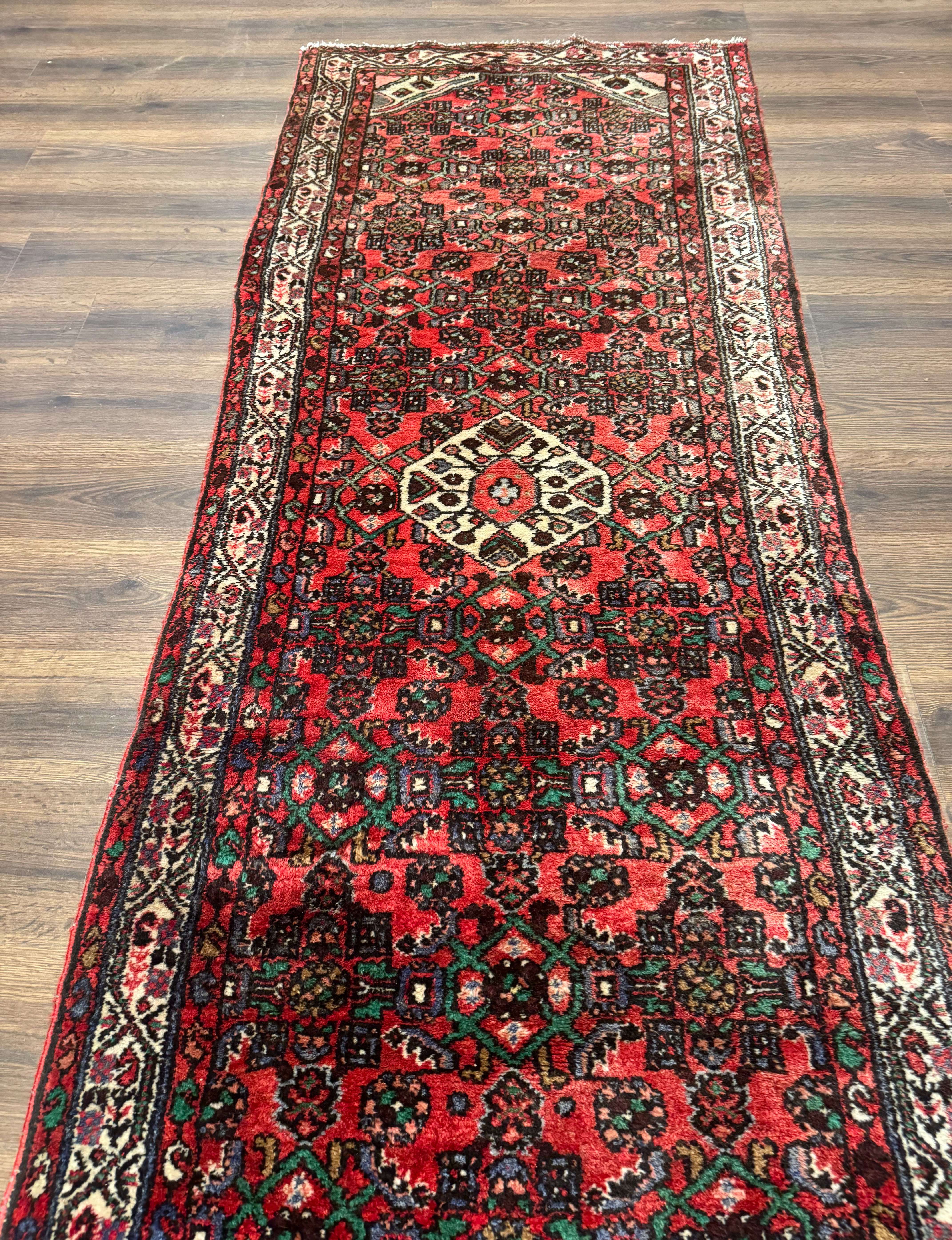 Persian Runner Rug 3x10, Wool Hand Knotted Hallway Rug 3 x 10 ft, Red and Ivory, Hamadan Angelas Runner - Image 6