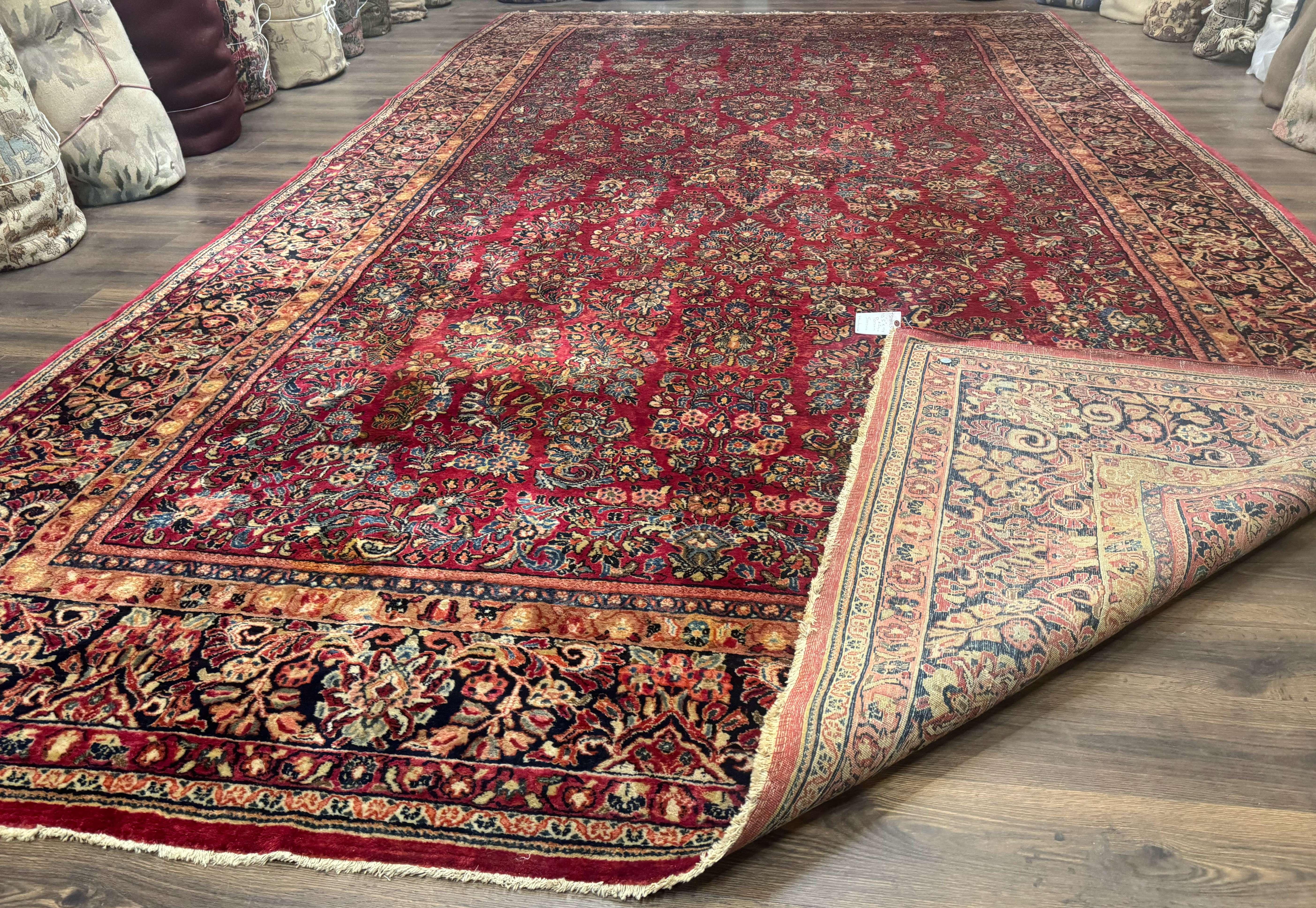 Persian Sarouk Rug 10x18, Palace Size Antique Persian Carpet, Wool, Red, Floral, Handmade Traditional Persian Rug, Extra Large Rug - Image 11