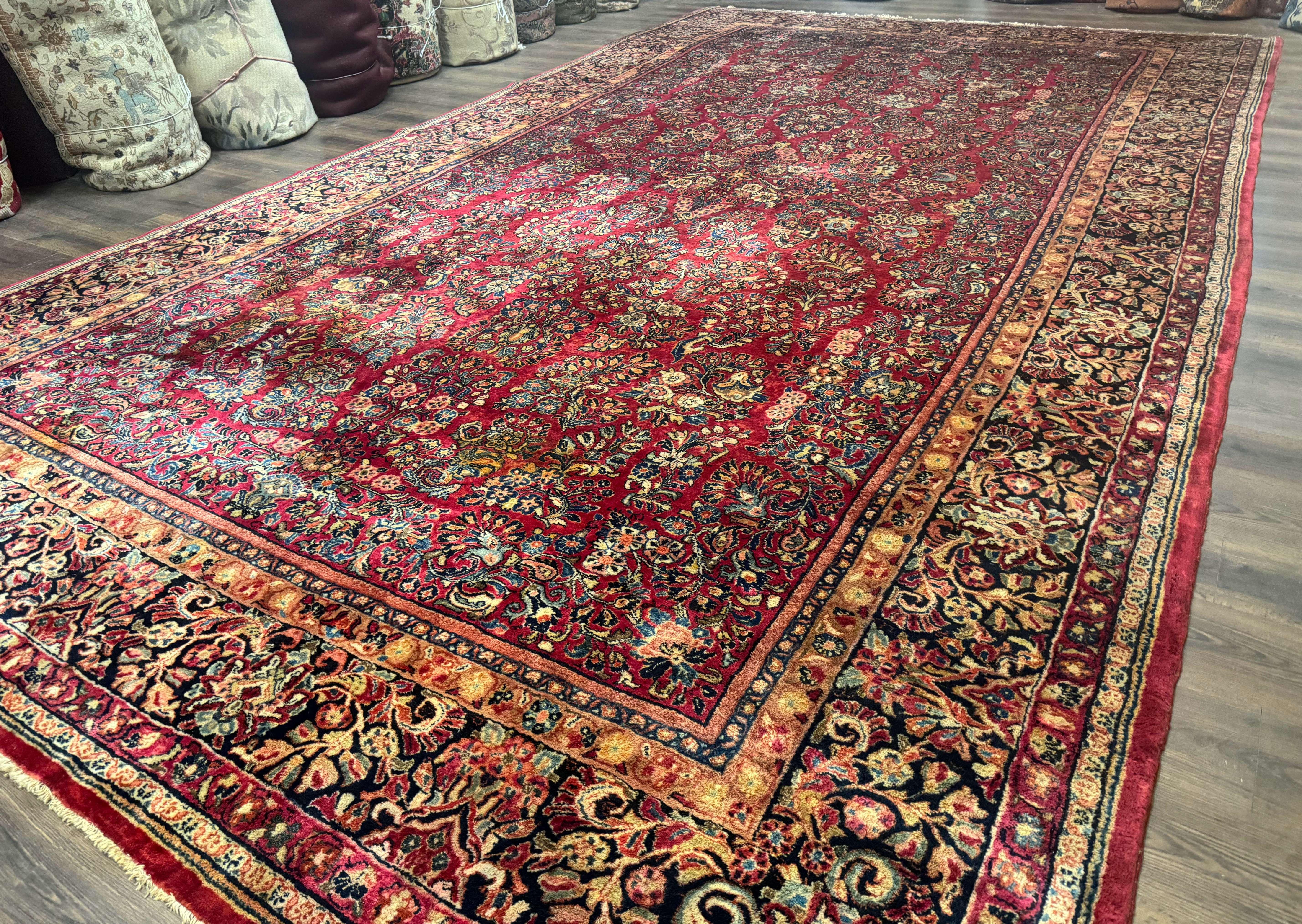 Persian Sarouk Rug 10x18, Palace Size Antique Persian Carpet, Wool, Red, Floral, Handmade Traditional Persian Rug, Extra Large Rug - Image 2