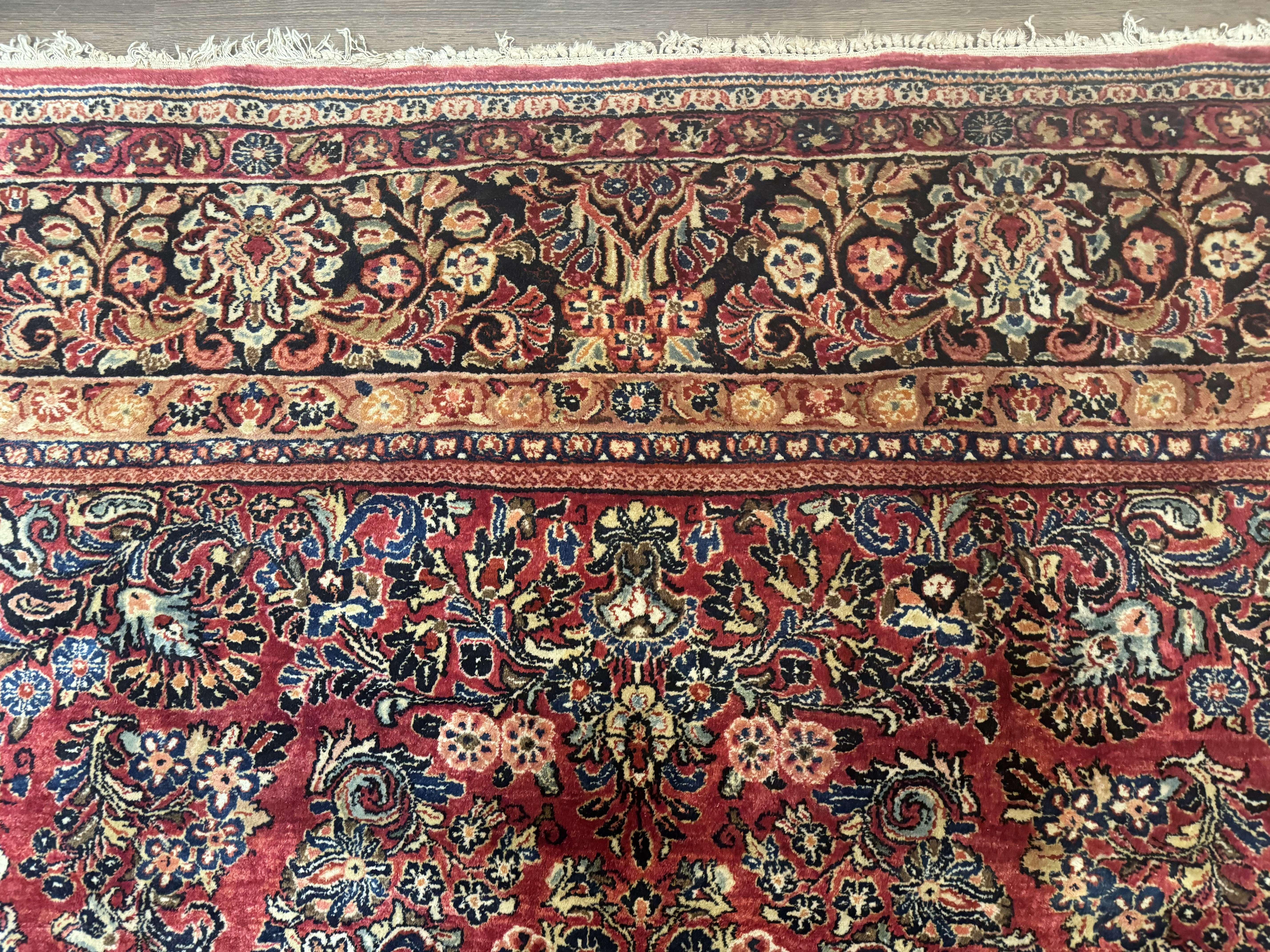 Persian Sarouk Rug 10x18, Palace Size Antique Persian Carpet, Wool, Red, Floral, Handmade Traditional Persian Rug, Extra Large Rug - Image 3