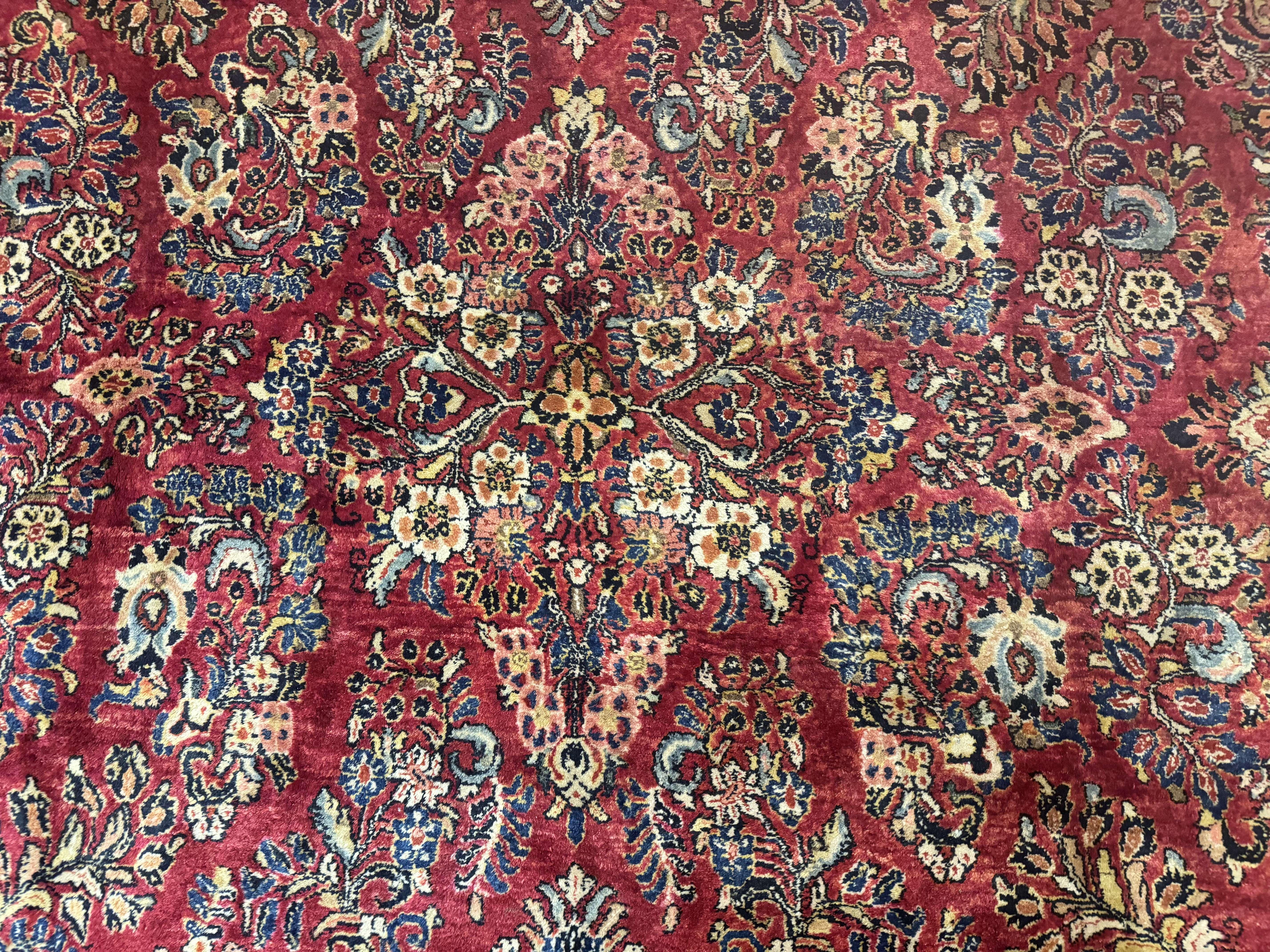 Persian Sarouk Rug 10x18, Palace Size Antique Persian Carpet, Wool, Red, Floral, Handmade Traditional Persian Rug, Extra Large Rug - Image 4