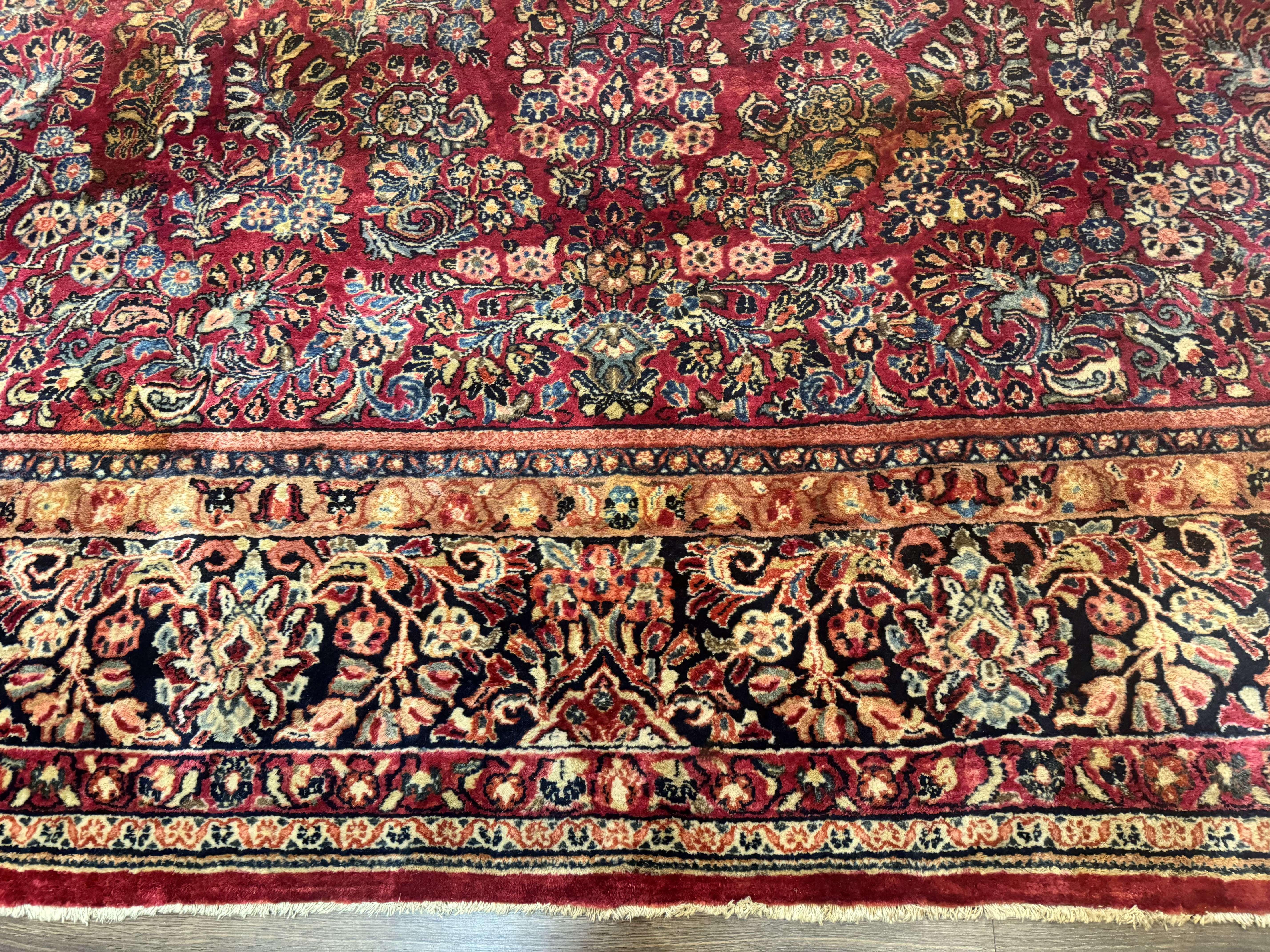 Persian Sarouk Rug 10x18, Palace Size Antique Persian Carpet, Wool, Red, Floral, Handmade Traditional Persian Rug, Extra Large Rug - Image 5