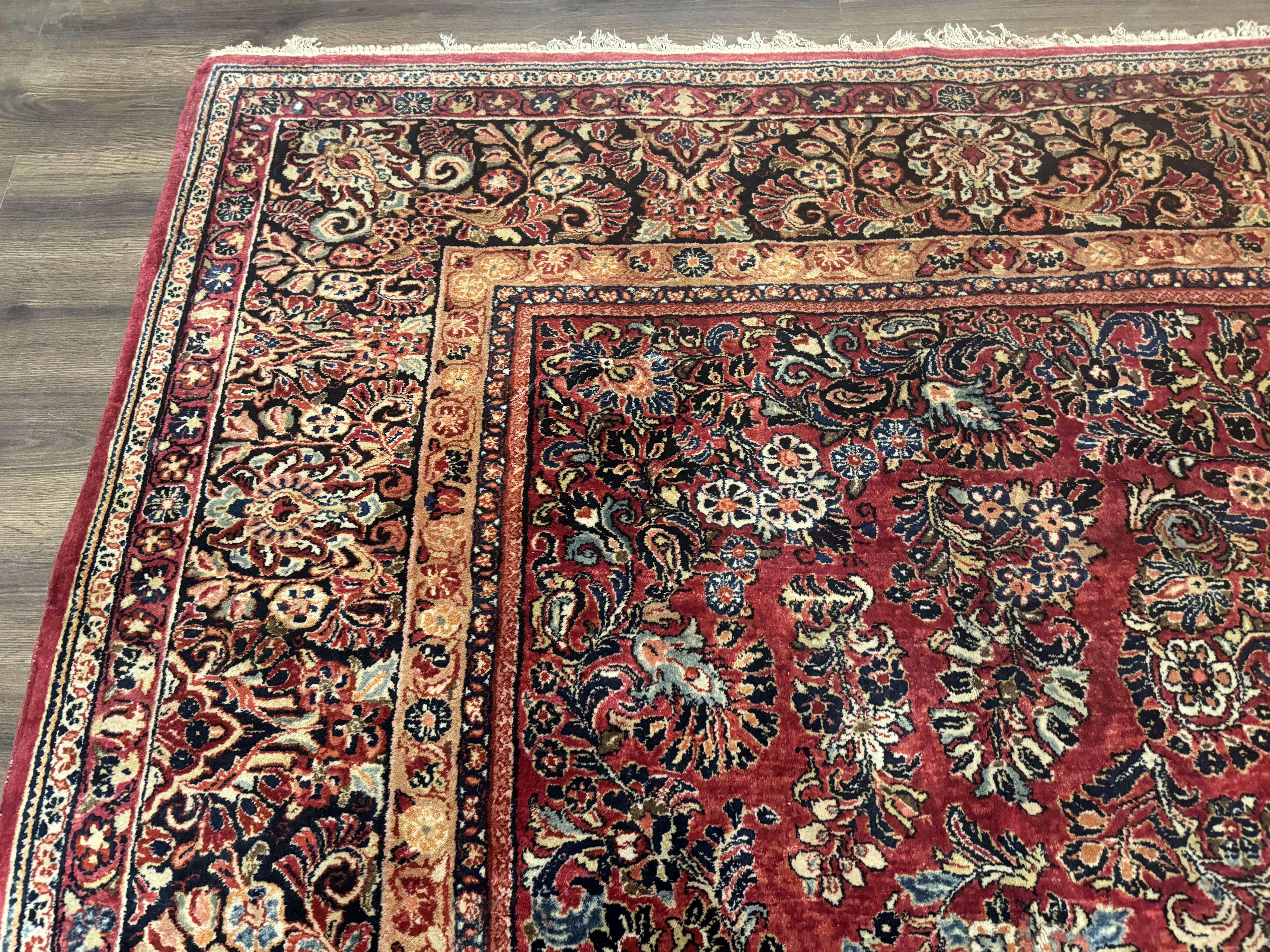 Persian Sarouk Rug 10x18, Palace Size Antique Persian Carpet, Wool, Red, Floral, Handmade Traditional Persian Rug, Extra Large Rug - Image 6