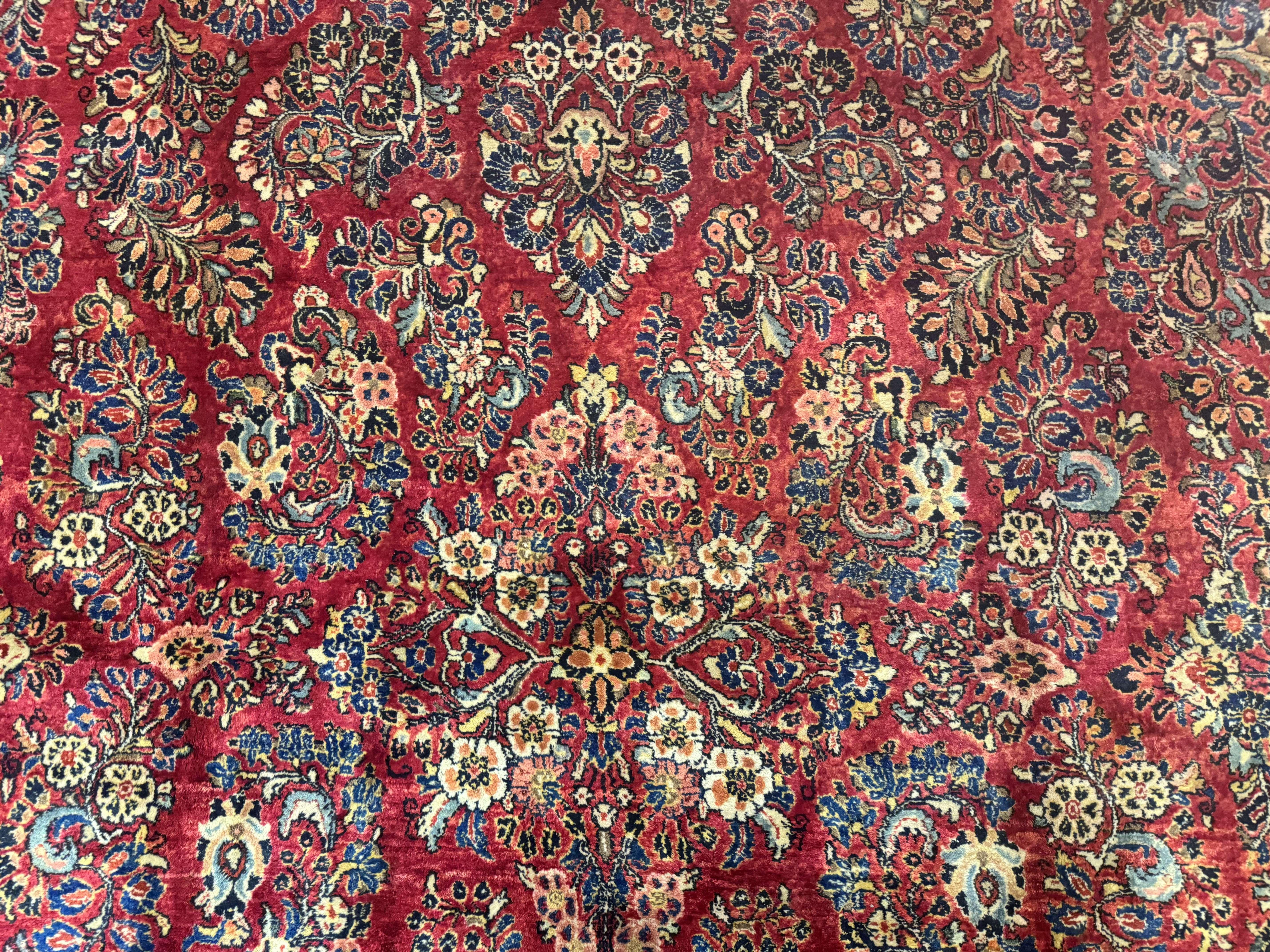 Persian Sarouk Rug 10x18, Palace Size Antique Persian Carpet, Wool, Red, Floral, Handmade Traditional Persian Rug, Extra Large Rug - Image 7