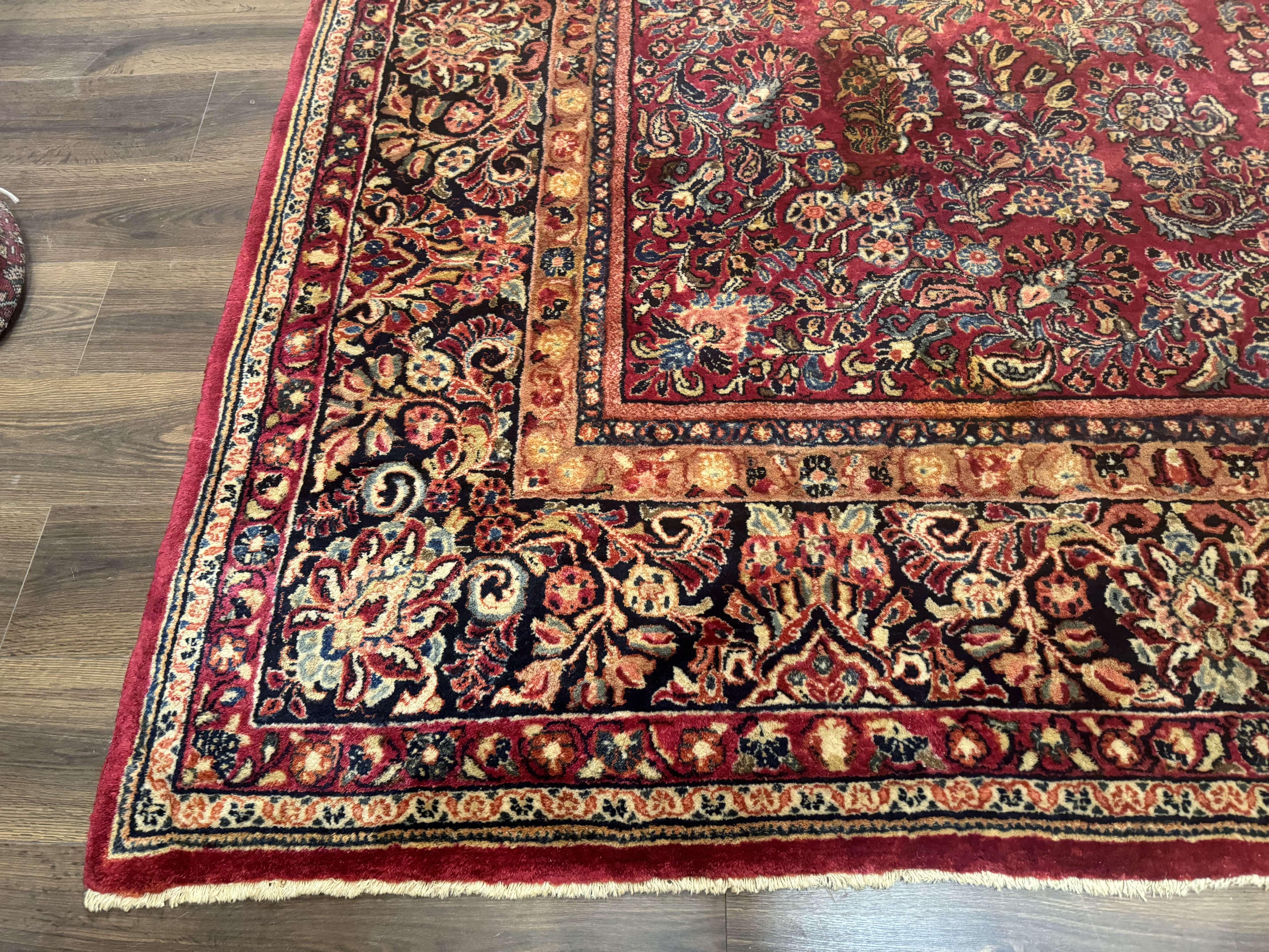 Persian Sarouk Rug 10x18, Palace Size Antique Persian Carpet, Wool, Red, Floral, Handmade Traditional Persian Rug, Extra Large Rug - Image 8