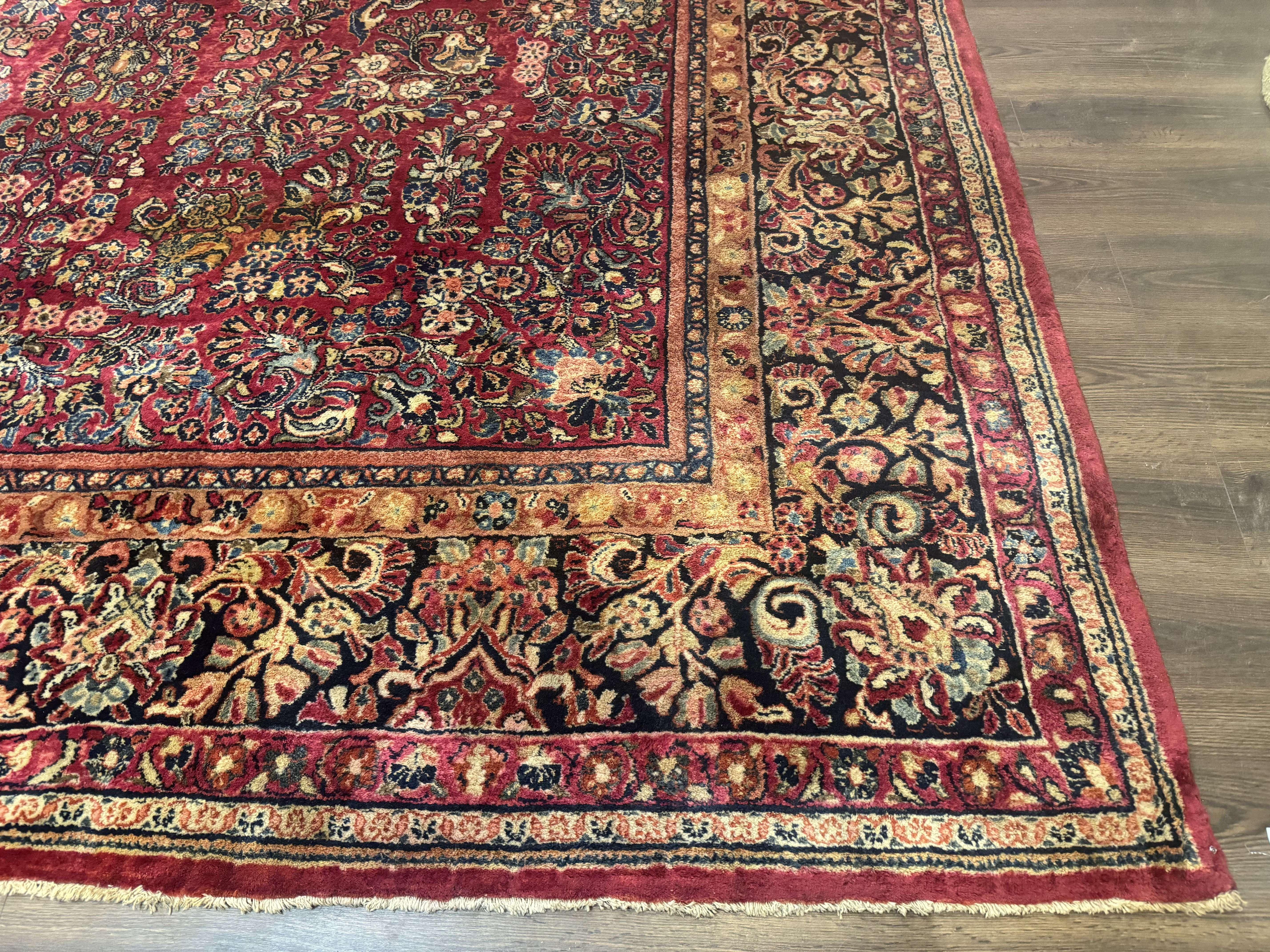 Persian Sarouk Rug 10x18, Palace Size Antique Persian Carpet, Wool, Red, Floral, Handmade Traditional Persian Rug, Extra Large Rug - Image 9