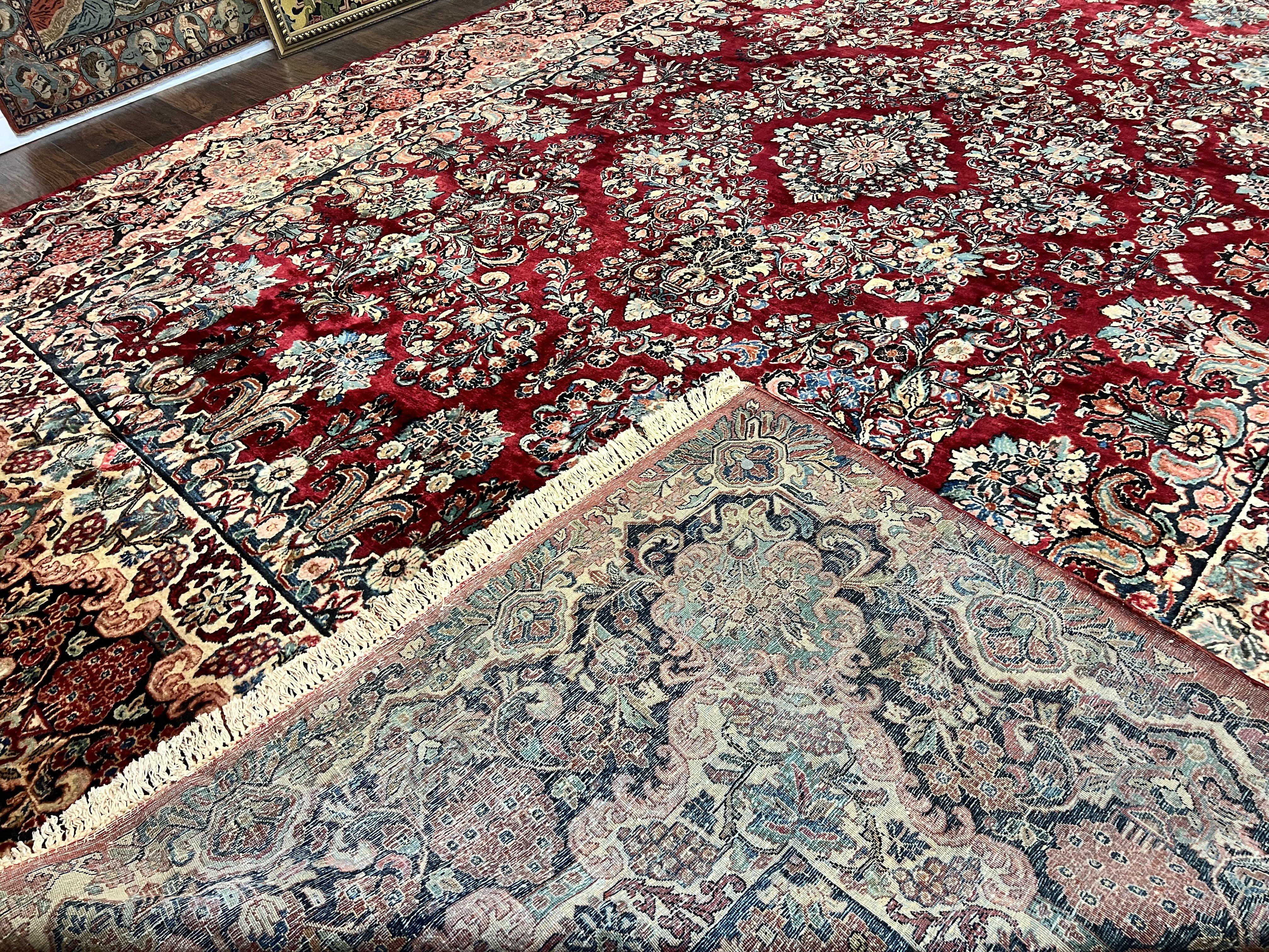 Persian Sarouk Rug 12x17, Wool Hand Knotted Antique Carpet, Dark Red, Traditional Floral Oriental Rug, 12 x 17 Extra Large Handmade Rug - Image 11