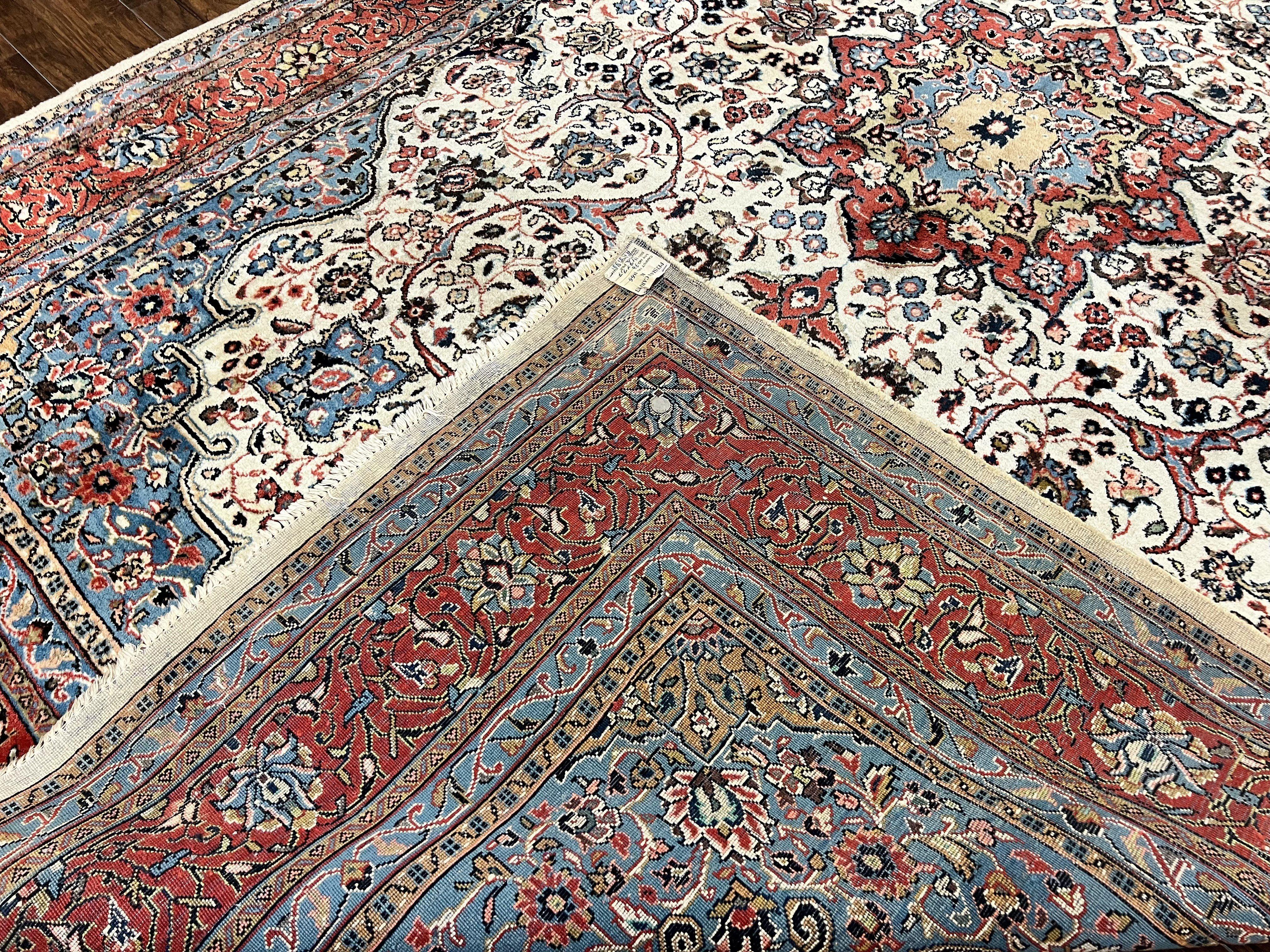 Persian Sarouk Rug 8x12, Wool Hand Knotted Antique Carpet, Floral Medallion, Cream Red, Traditional Oriental Rug - Image 12