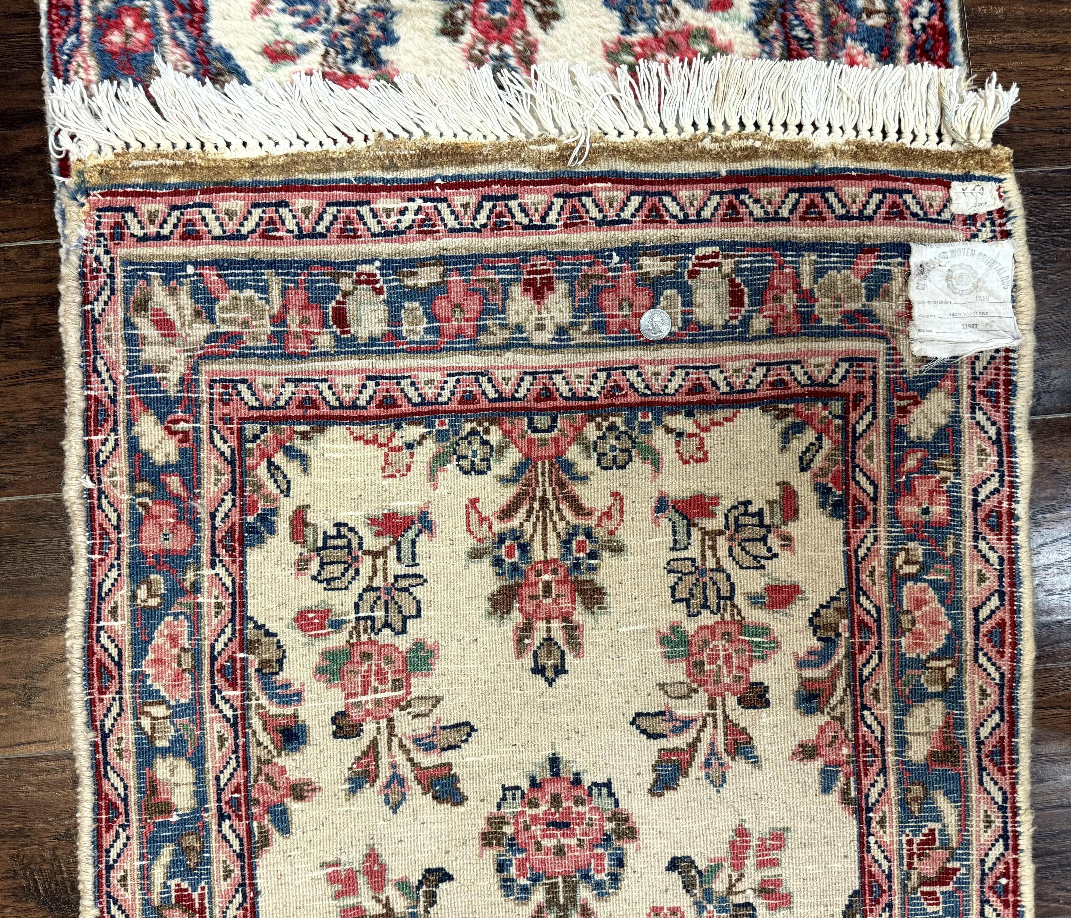 Persian Sarouk Runner Rug 2.4 x 21, Handmade Wool Floral Runner Rug for Hallway, 21ft Runner, Ivory - Image 10