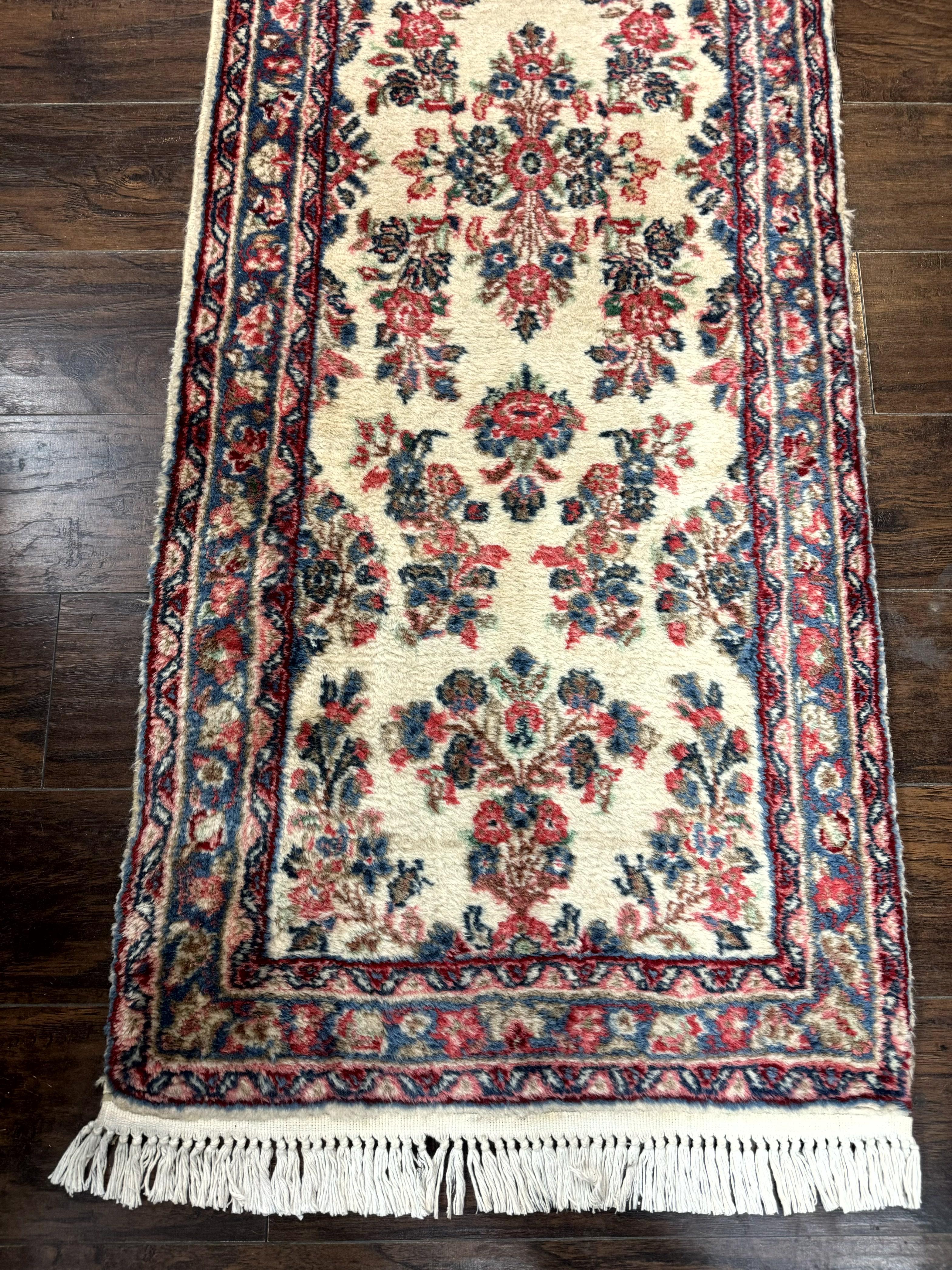 Persian Sarouk Runner Rug 2.4 x 21, Handmade Wool Floral Runner Rug for Hallway, 21ft Runner, Ivory - Image 5