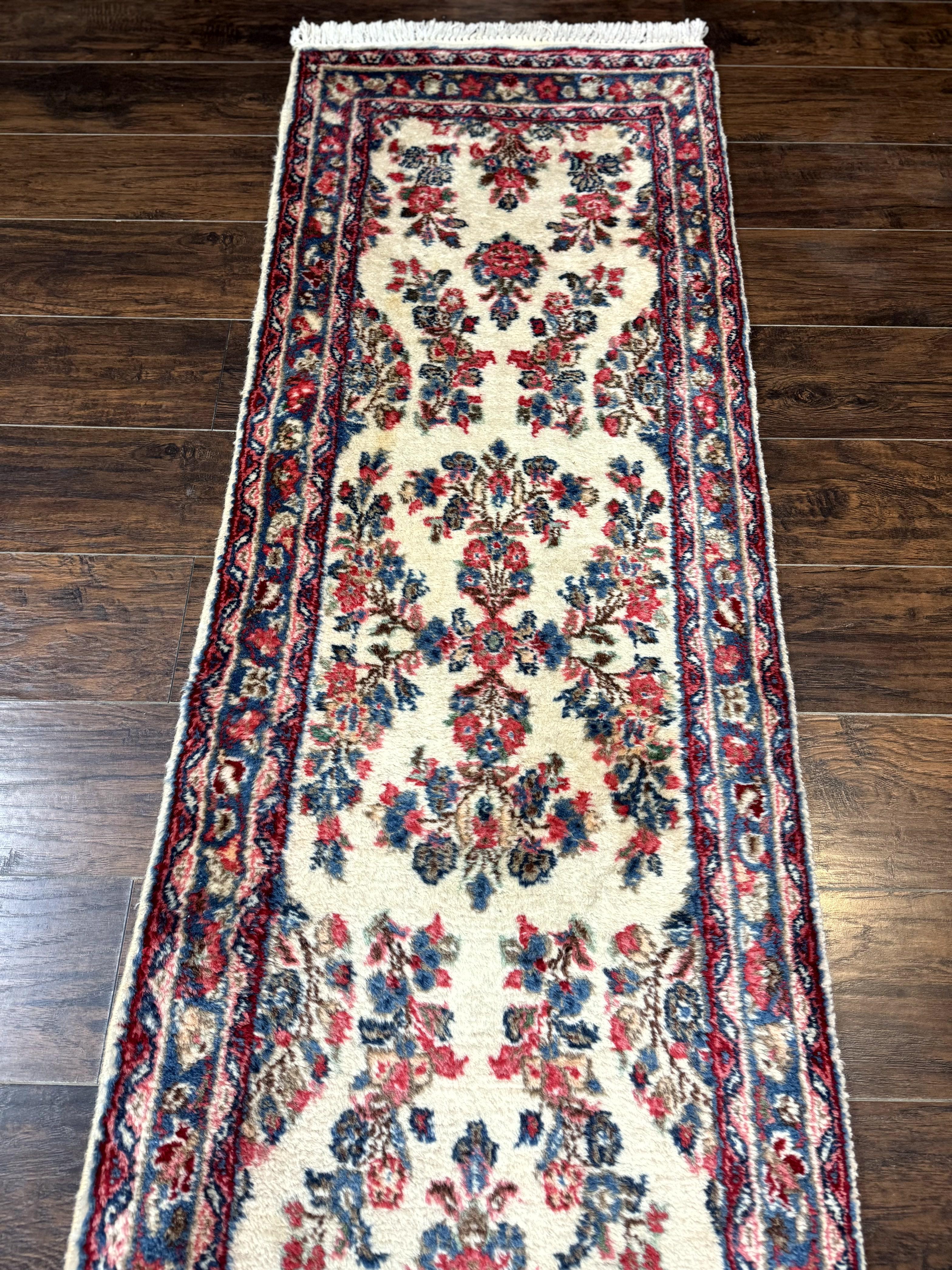 Persian Sarouk Runner Rug 2.4 x 21, Handmade Wool Floral Runner Rug for Hallway, 21ft Runner, Ivory - Image 6