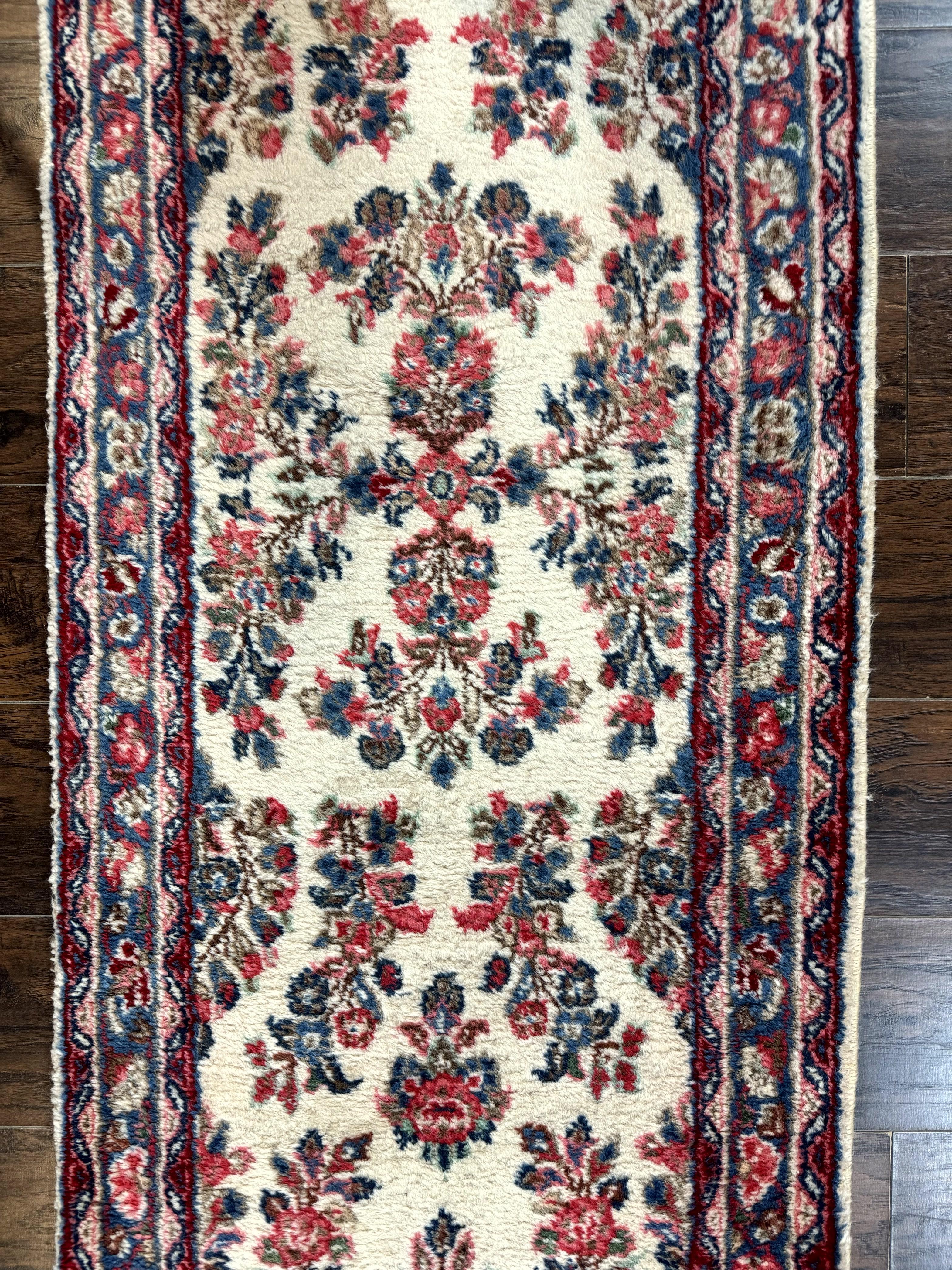 Persian Sarouk Runner Rug 2.4 x 21, Handmade Wool Floral Runner Rug for Hallway, 21ft Runner, Ivory - Image 7