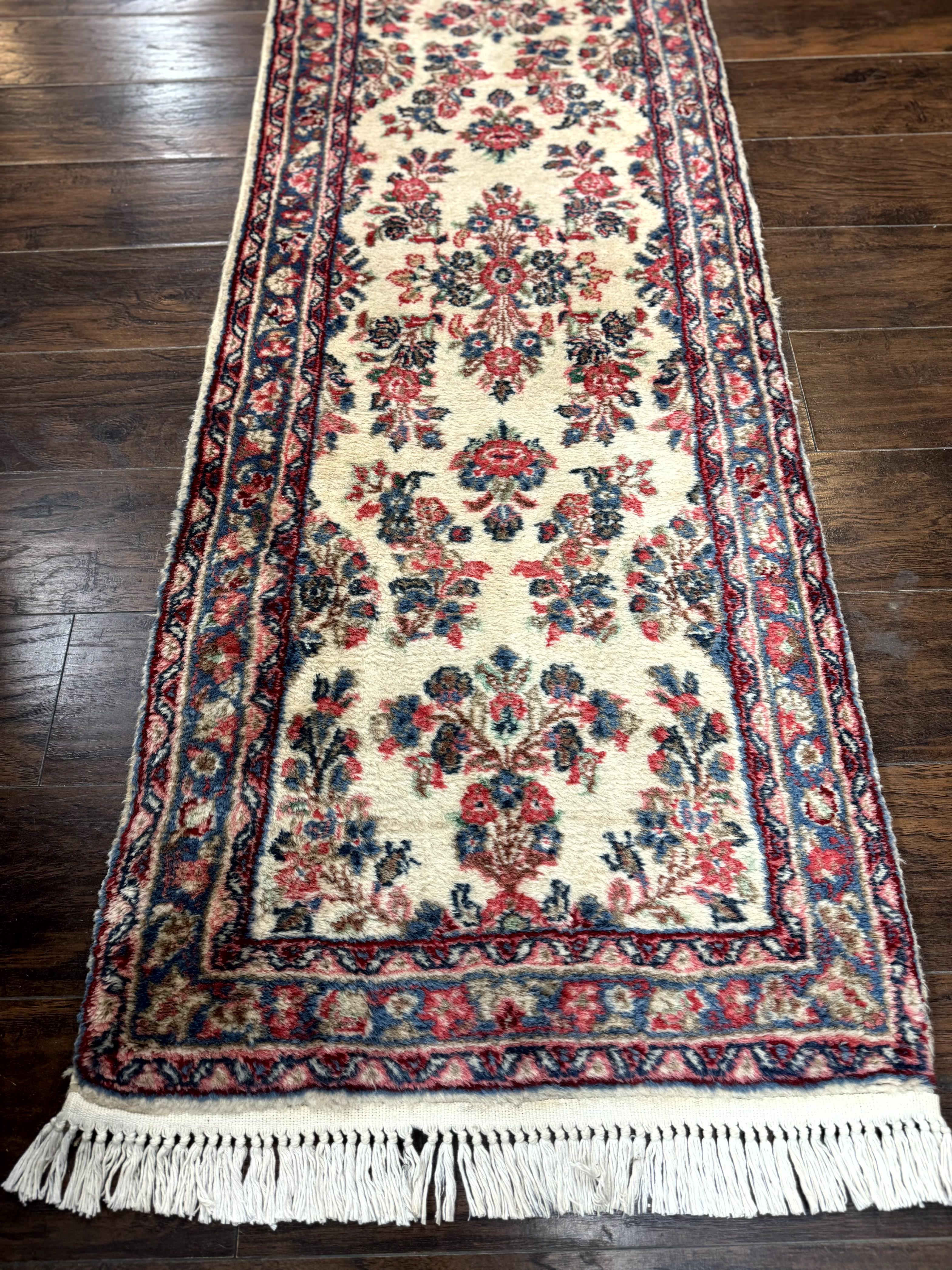 Persian Sarouk Runner Rug 2.4 x 21, Handmade Wool Floral Runner Rug for Hallway, 21ft Runner, Ivory - Image 8