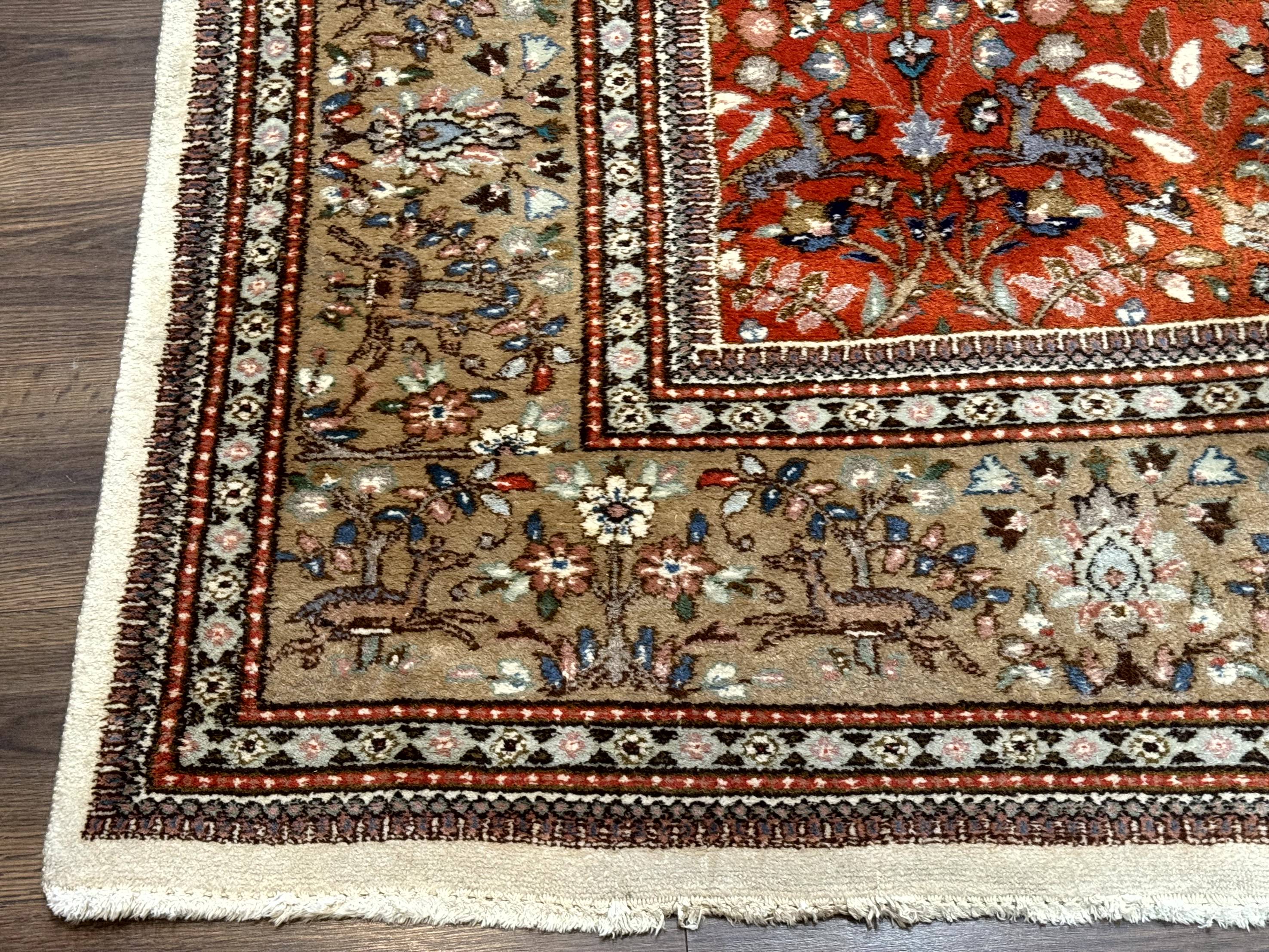 Persian Tabriz Rug 6x10, Burnt Orange and Tan, Animal Pictorials, Deer, Floral, Taba Tabae Carpet - Image 8