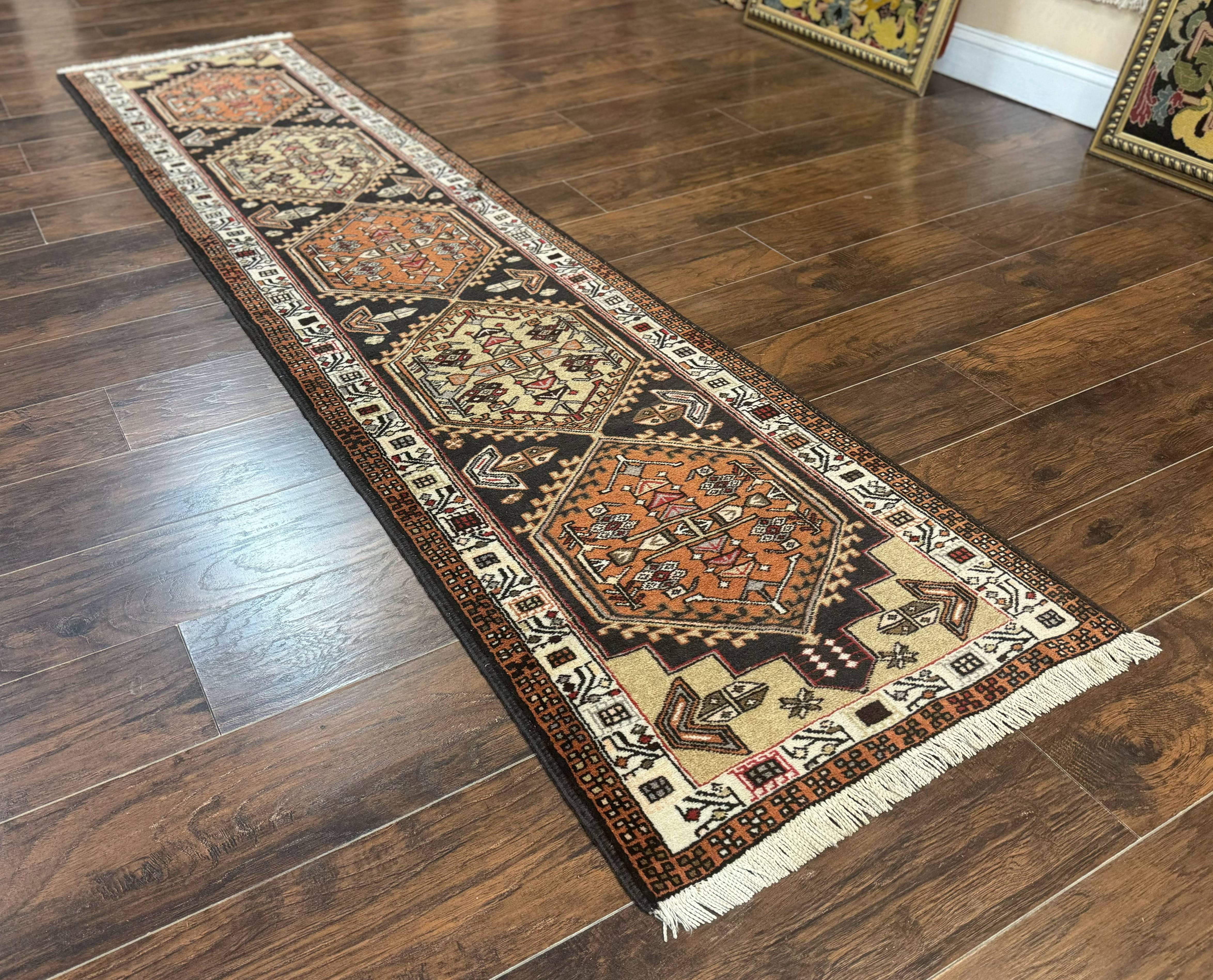 Persian Tribal Runner Rug 2.4 x 9.4, Geometric Medallions, Sarab Runner - Image 2
