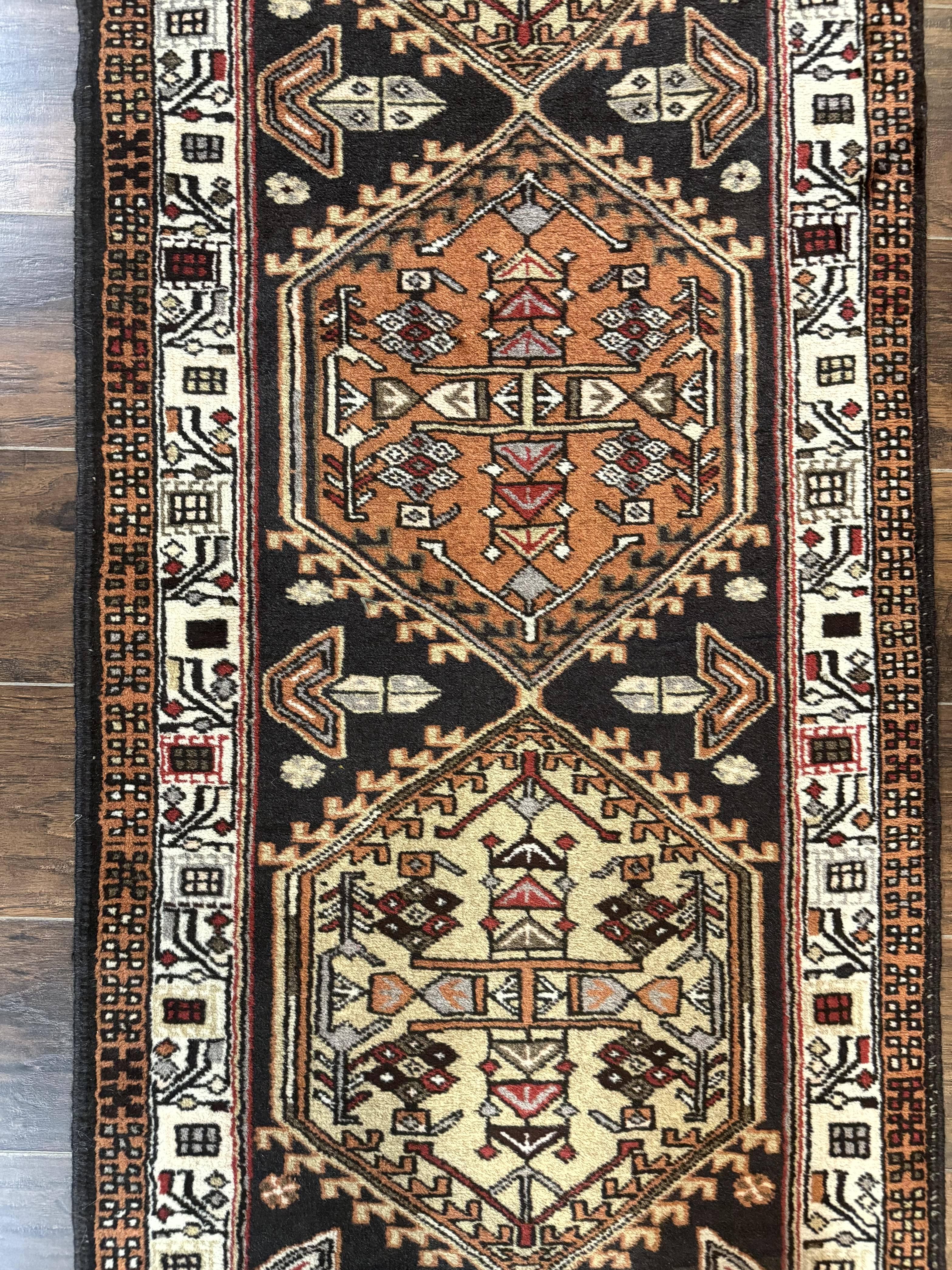 Persian Tribal Runner Rug 2.4 x 9.4, Geometric Medallions, Sarab Runner - Image 4