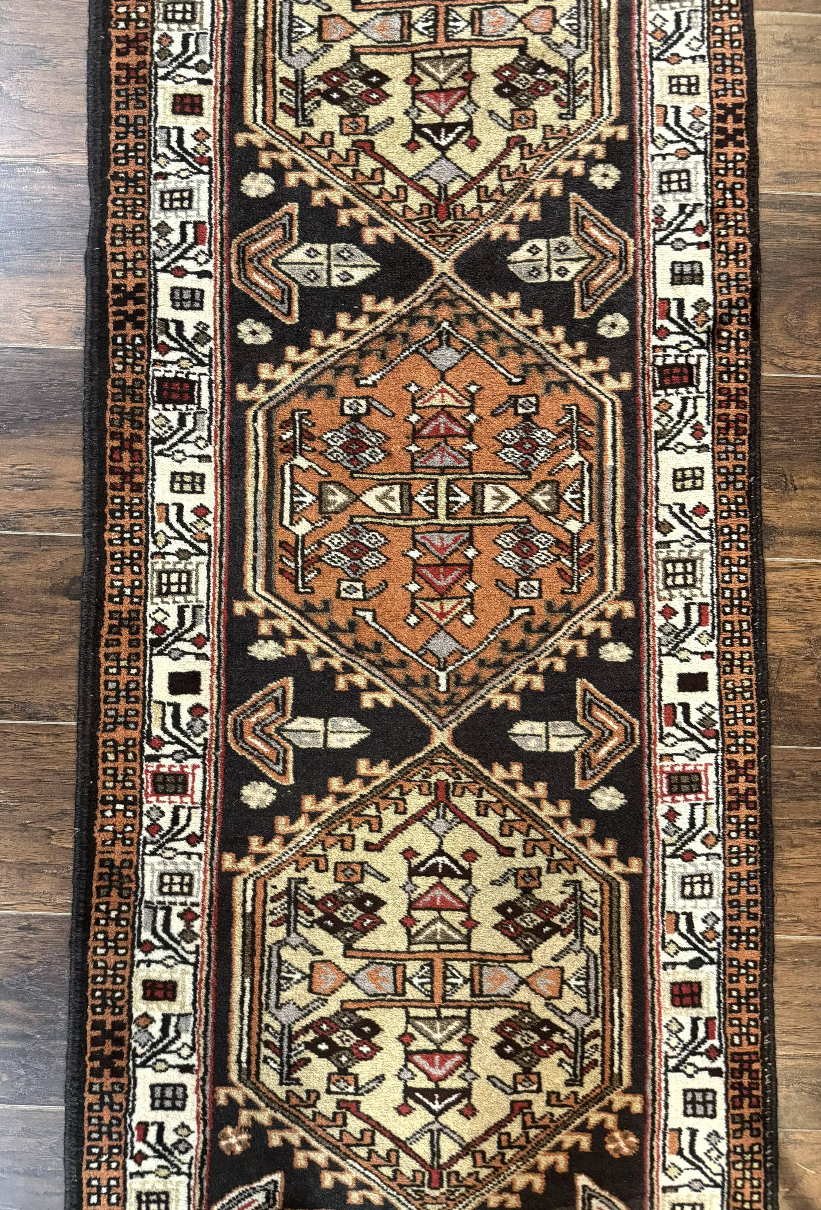 Persian Tribal Runner Rug 2.4 x 9.4, Geometric Medallions, Sarab Runner - Image 7